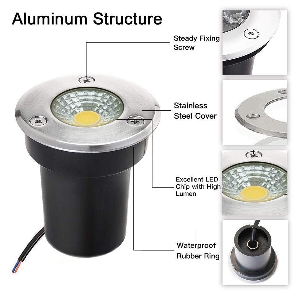4PCS Focos Suelo Led Exterior - Empotrable Al Aire Libre Focos, Luces empotrables COB para Patio, impermeables IP67, minilámparas de suelo exteriores empotradas con punto de 3W ( Color : Warm Light ,