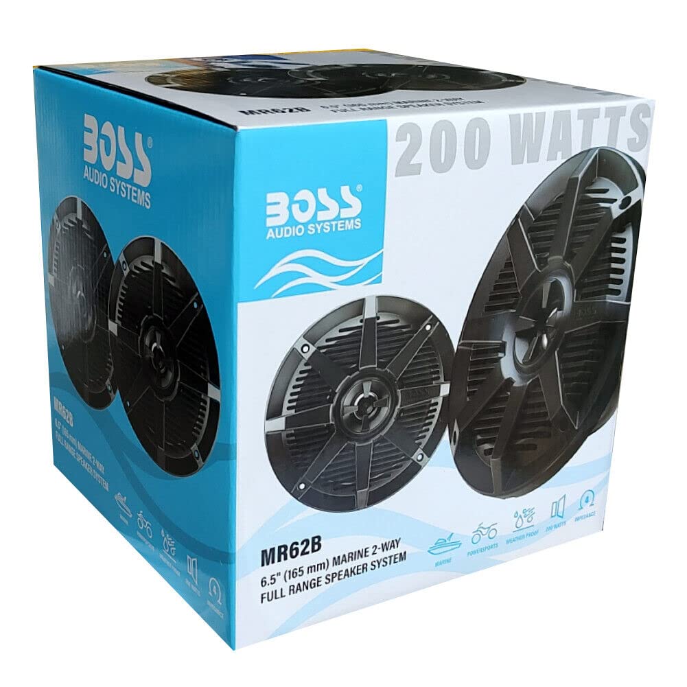 SET PARA BOSS AUDIO SYSTEMS MR62B 2 altavoces marinos negros Altavoces de 2 vías 6,5" 16,5 cm 165 mm, 100 vatios rms 200 vatios máximo, impermeables, mar piscina barco, por par + accesorios de montaje