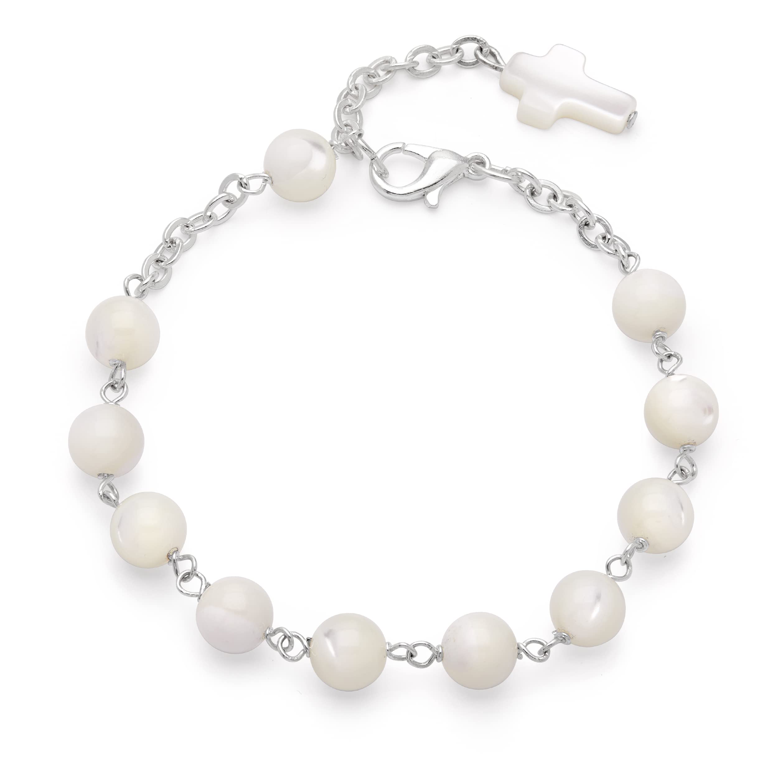 Bracelet chapelet en bois d'olivier nacre perles d'eau douce - 7