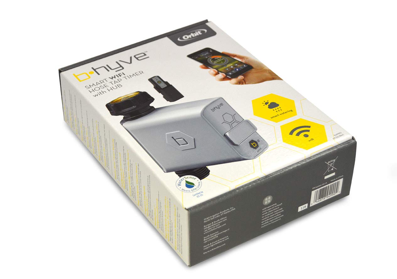 Orbit B-Hyve 94990-Programador Inteligente de riego con Enchufe Wi-Fi para Grifo de Manguera, Gris