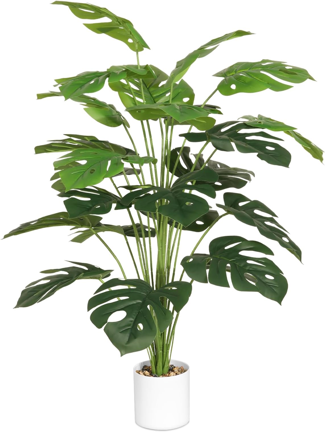 28" Artificial Plants Tropical Palm Tree Fake Monstera Tree in Pot Tall Faux Plant for Outdoor Indoor Home Garden Office Decoration