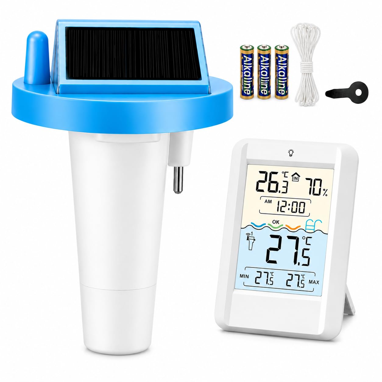 TEOV Funk Pool Thermometer mit LCD-Anzeige, IP68 Wasserdicht Digitales Poolthermometer, 70m Übertragungsreichweite, für Schwimmbäder Aquarium Badewannen Teich