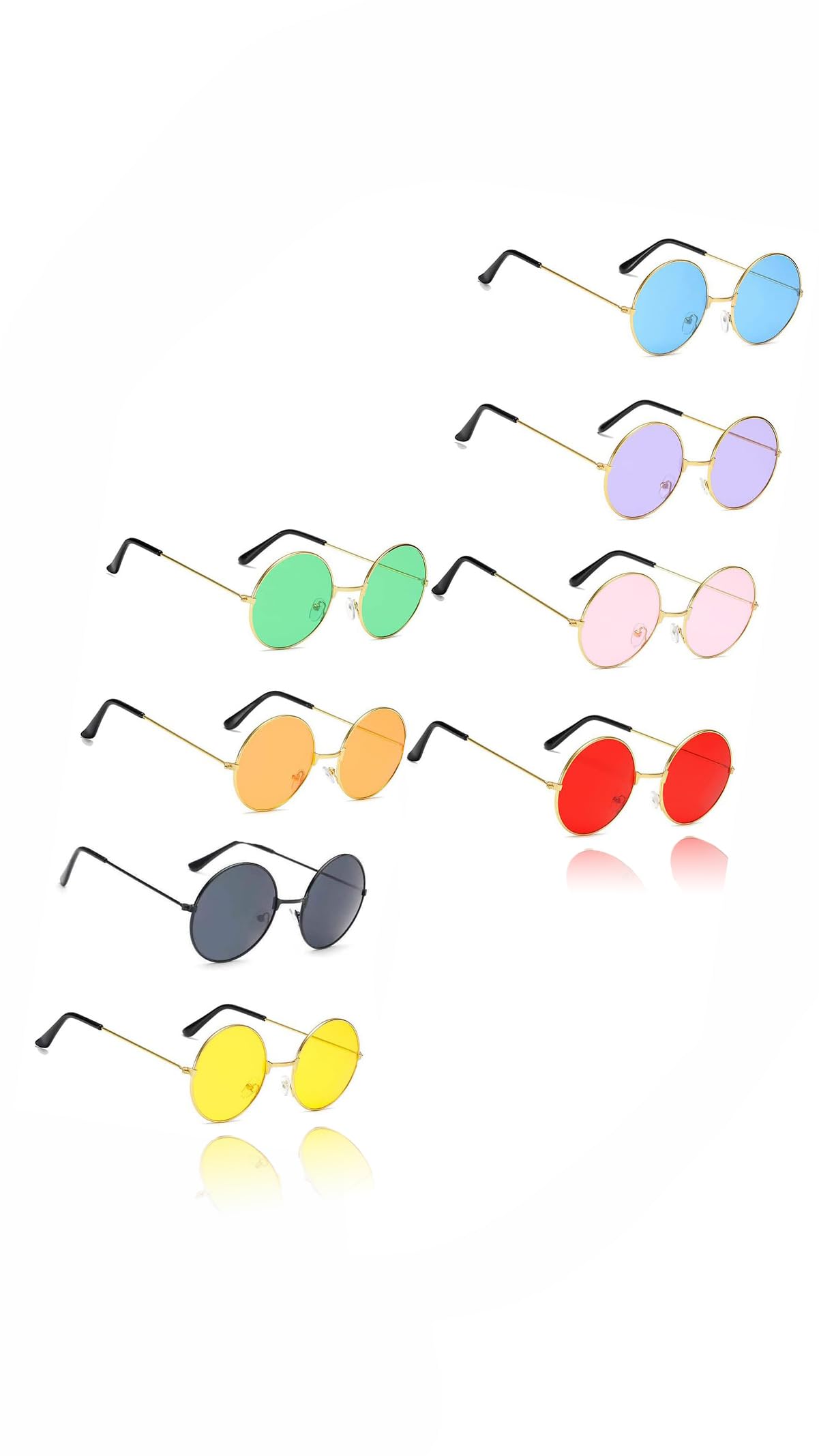 Sweet seven Party Multipack Rimless Heart & Retro Round Sunglasses - Fun Eyewear for Fancy Dress, Men, Women, Boys, Girls, Adults & Kids