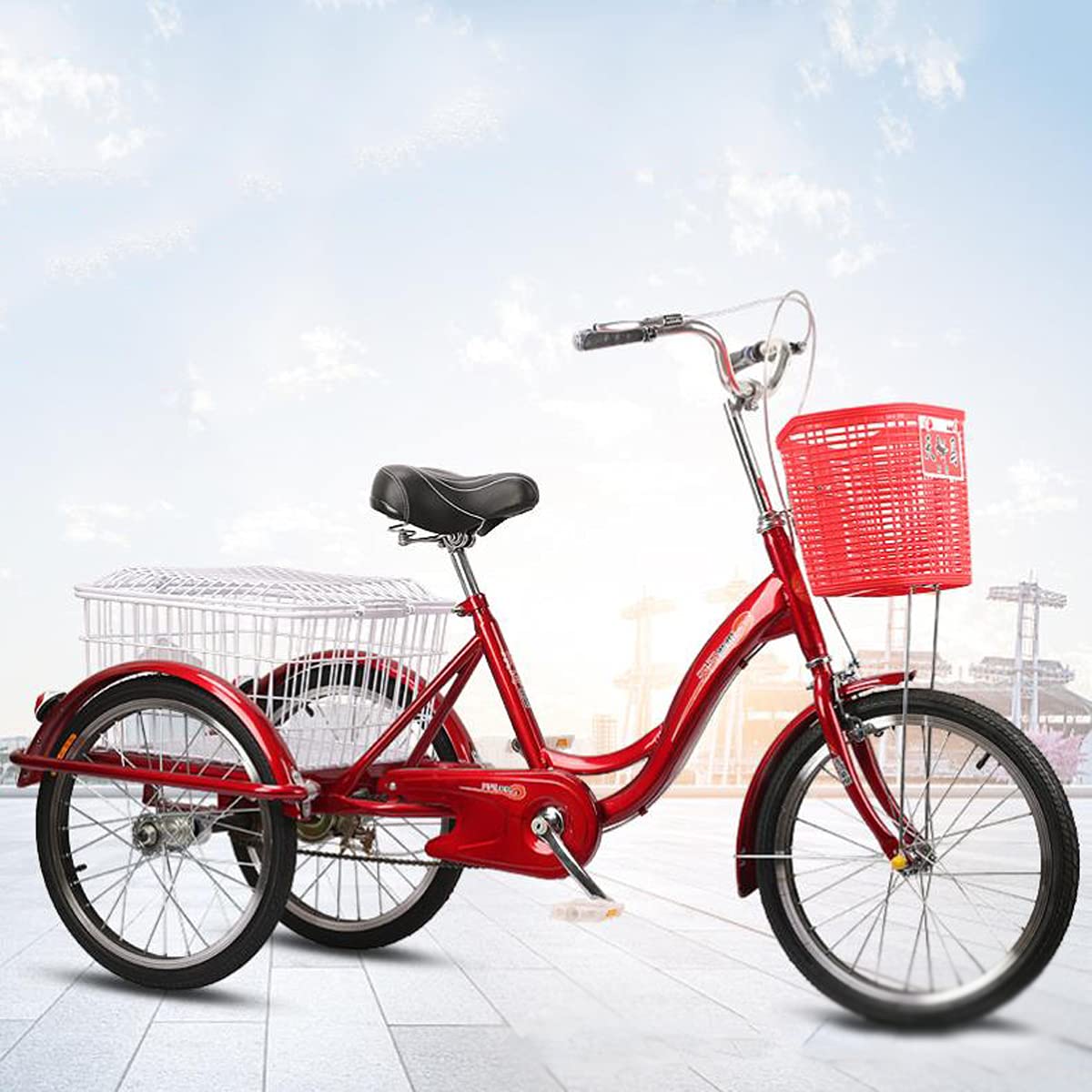Bicicletta Tre Ruote Esterno, Bicicletta Crociera Tre Ruote 20 Pollici, Triciclo Adulti con Cestino portaoggetti, Telaio in Acciaio al Carbonio Adulti, Donne e Uomini, Esercizio, Shopping, Ciclismo