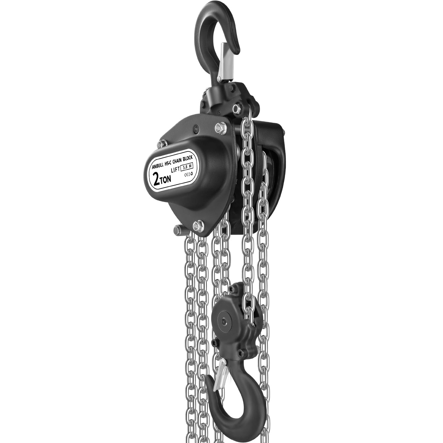 Anbull Polipasto Manual, 2T 5,8m, Polipasto de Cadena Manual 2000kg, Cadena Completamente Galvanizada, Sin aceite y sin óxido, Peso del Producto 17,5Kg