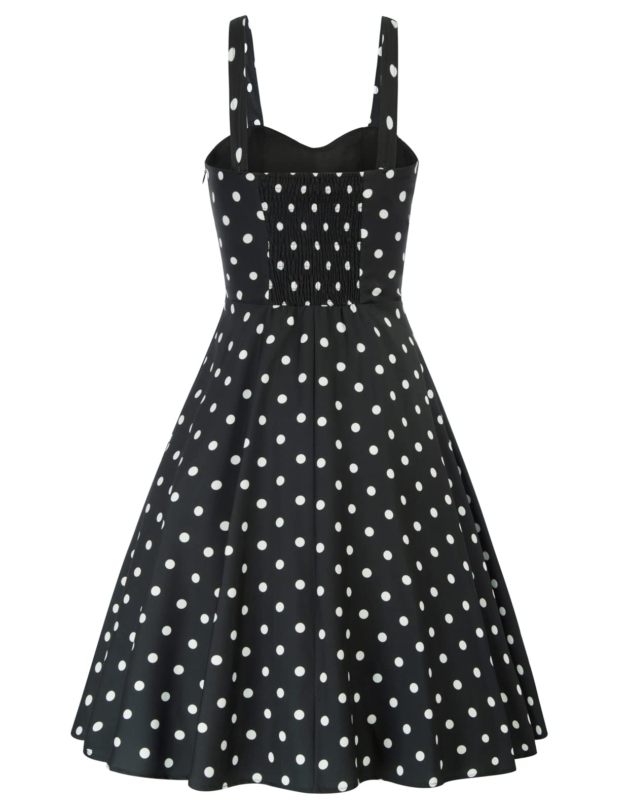 Belle Poque Women's Vintage Sleeveless Solid Floral Ruched Summer Cute A-Line Flowy Swing Midi Dress: Medium Polka Dot