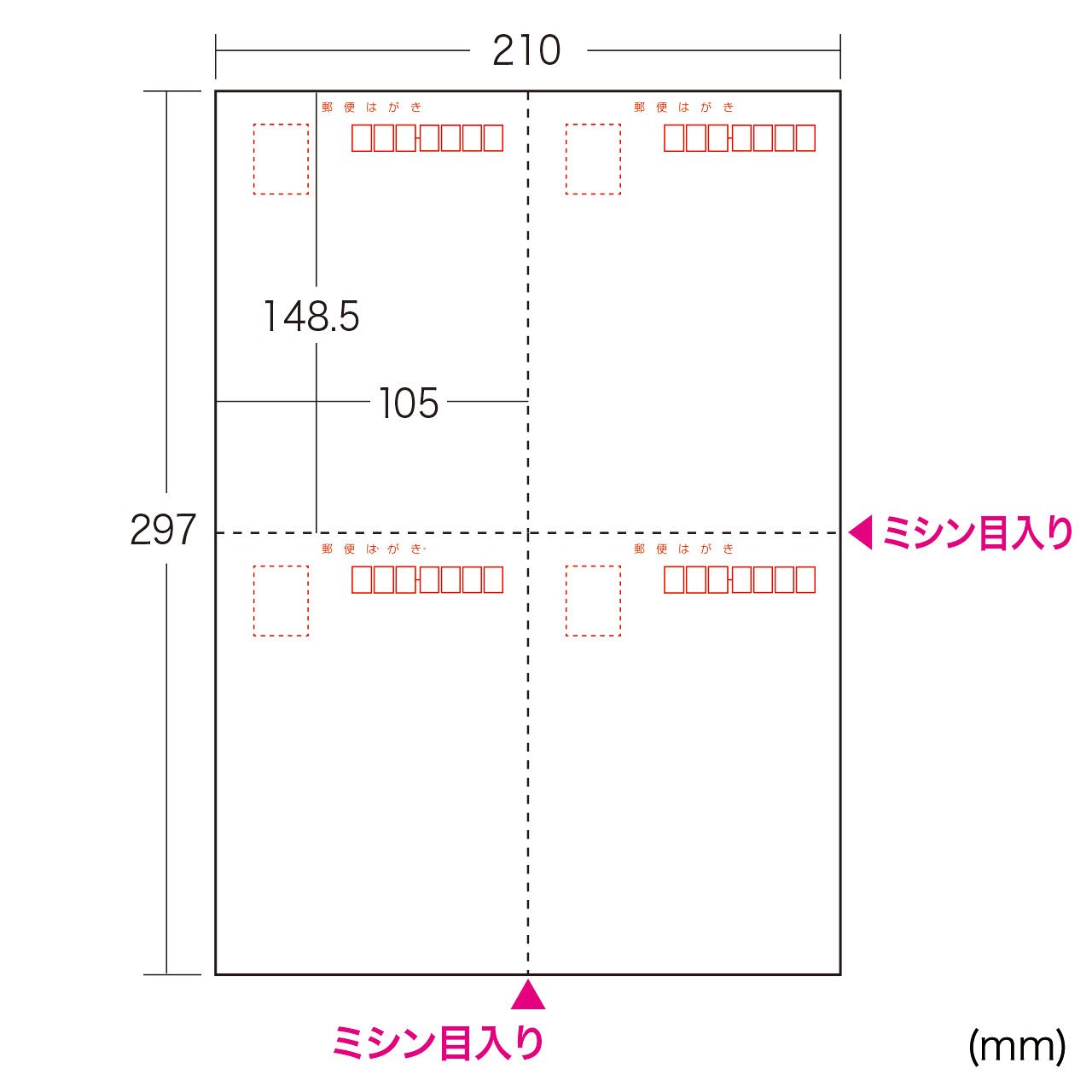 郵便はがき　２００枚 マルチはがき(4面・A4サイズ・200枚入り・郵便番号枠あり) JP