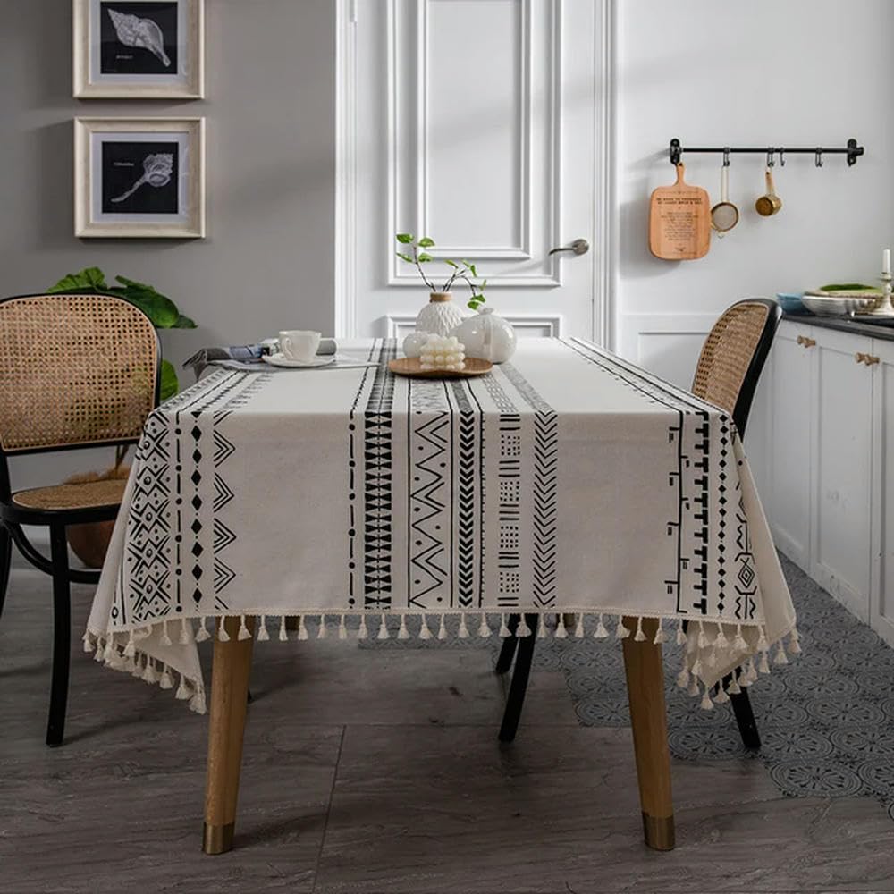 Mantel Bohemio de 120~300cm Mantel Resistente al Agua y al Aceite de Lino y algodón Mantel de Comedor para Acampar Mantel de Fiesta en casa