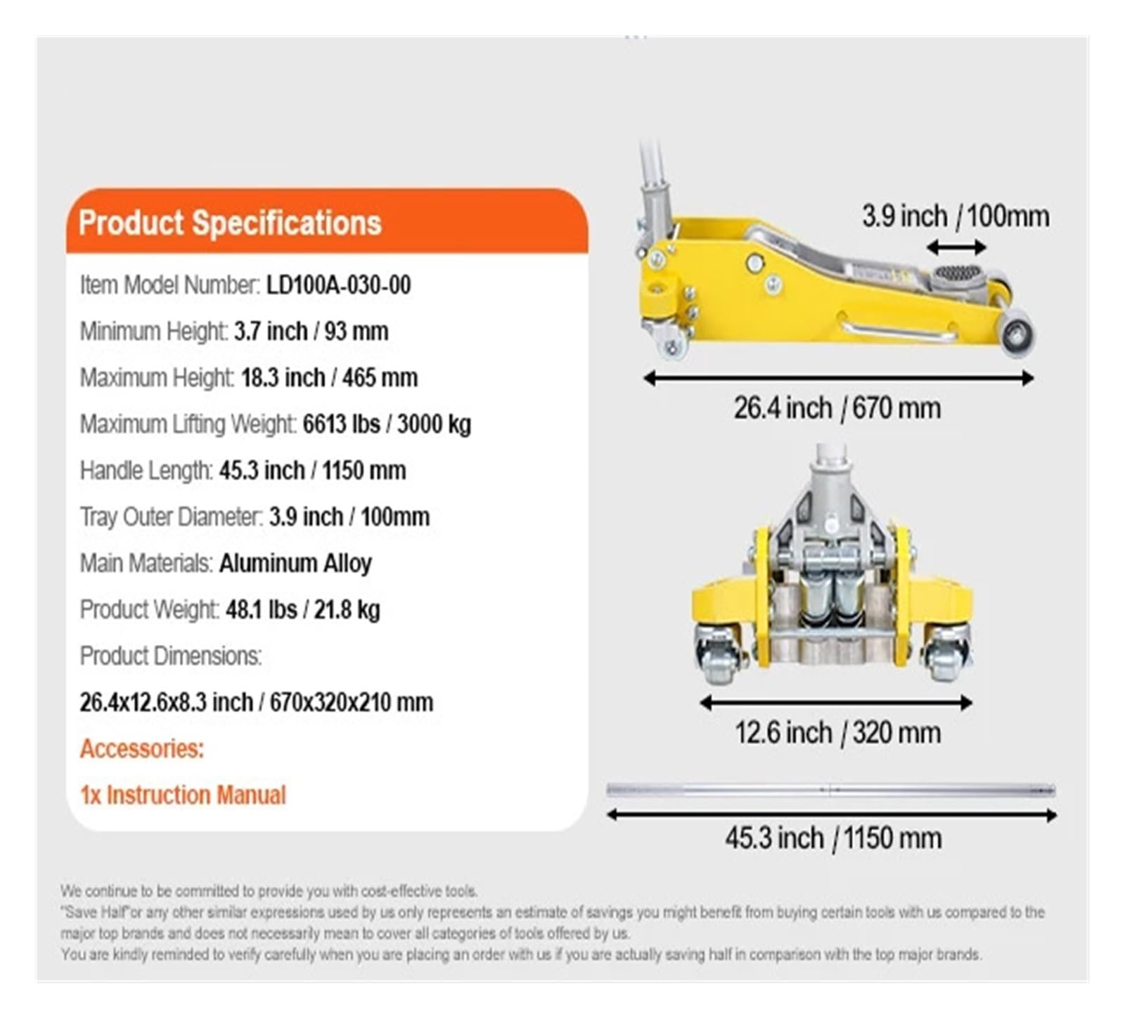 Cric Idraulico per Auto da Pavimento da Corsa Idraulico in Alluminio da Pavimento 3T/2T con Pompa di Sollevamento a Doppio pistone per riparazioni Automatiche | 3T Aluminum