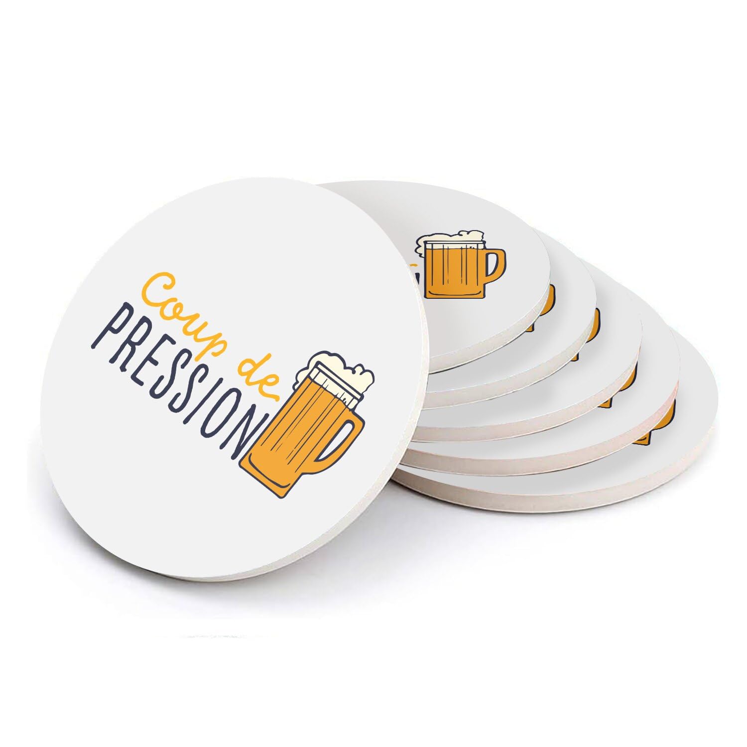 Sottobicchiere rotondo in ceramica – pressione aperitivo bar birra pinta – Set di 6 (108 x 108 mm)