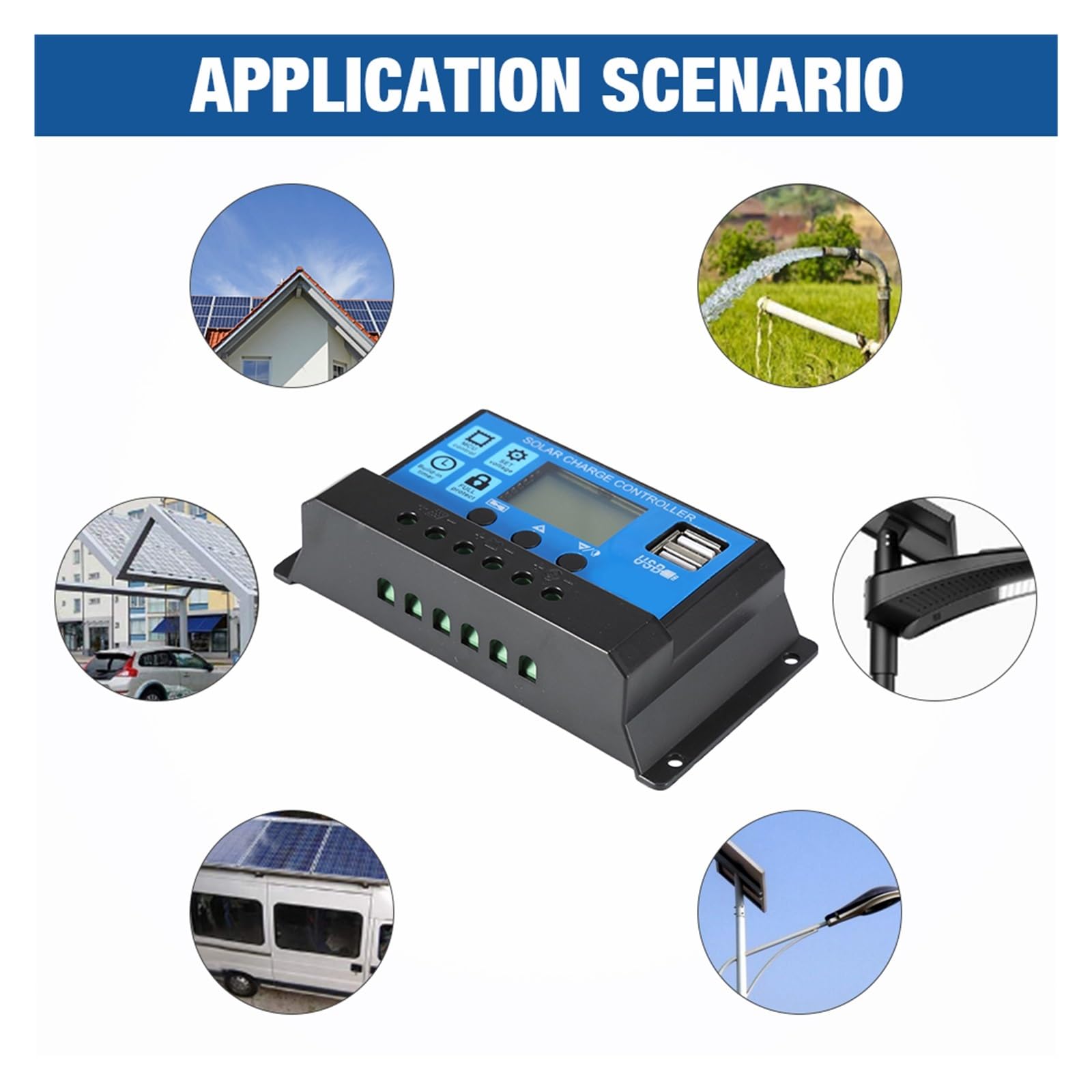 Regolatore Di Carica Solare PWM 60A 50A 40A 30A 20A 10A MPPT Automatico Batteria 12V/24V Con Doppio Schermo USB 5V E LCD(60A)