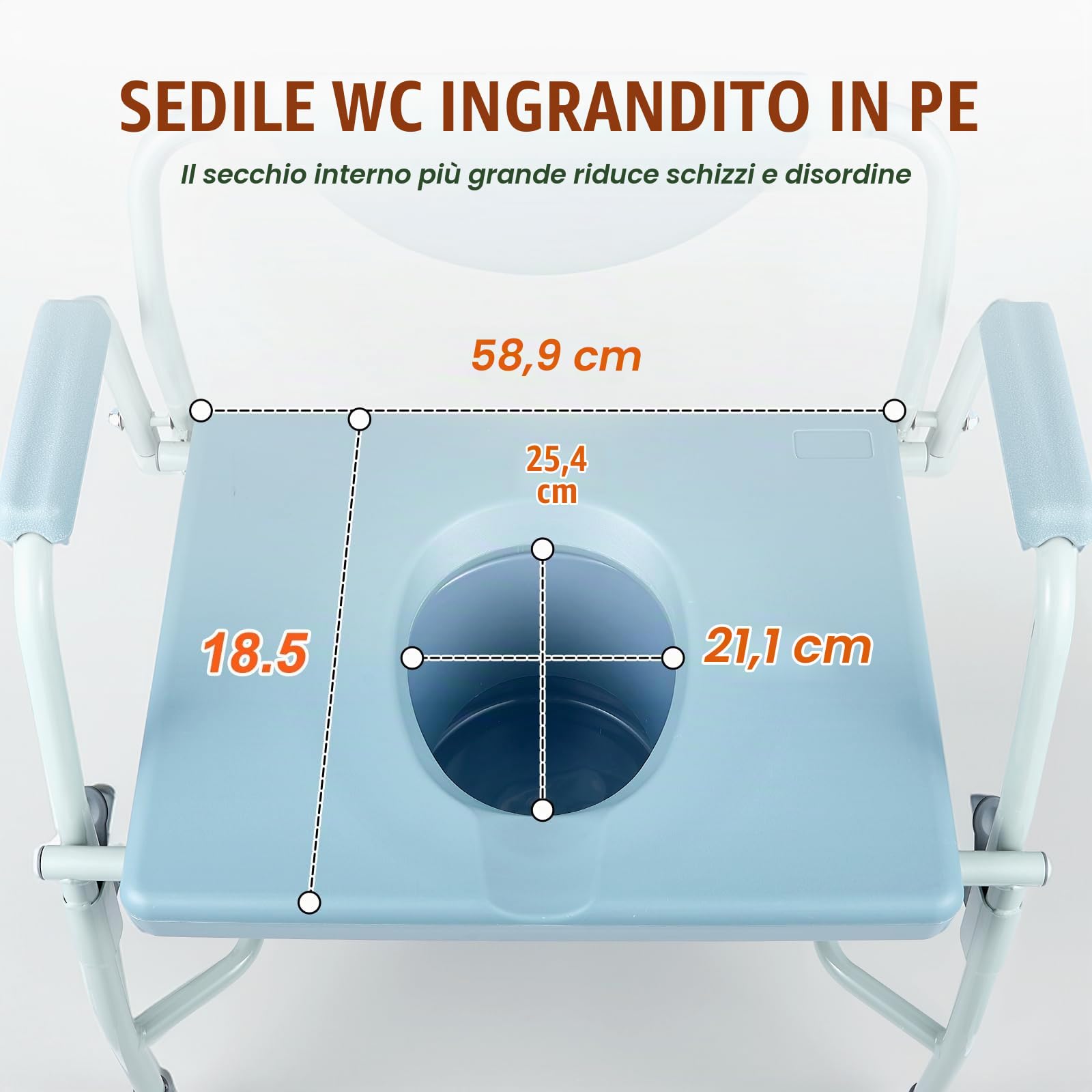 VEVOR Sedia da toilette, braccioli ribaltabili Schienale Staccabile, Altezza Regolabile 5 Livelli, Secchio Rimovibile da 7 Litri, Facile da Montare, Capacità di 1000LBS, Toilette Portatile
