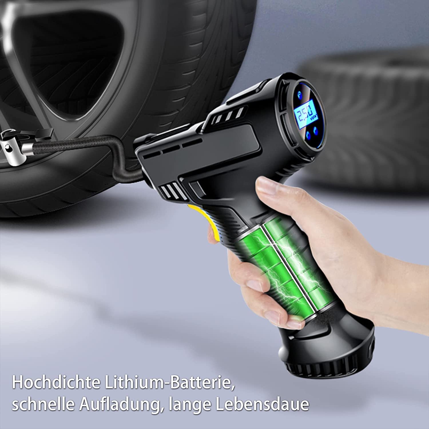 LEICKE Akku Luftpumpe, Kompressor 8.5V 100W 150PSI, Auto Luftpumpe Elektrisch Digital Portable air Compressor mit LCD Bildschirm 2200mAh DC Verpackung für Auto, Fahrrad,Motorrad und Ball