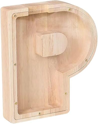 Alcancía para niños y niñas, alcancía grande con 26 letras del alfabeto inglés, madera personalizada, caja de ahorro de dinero transparente, nombre