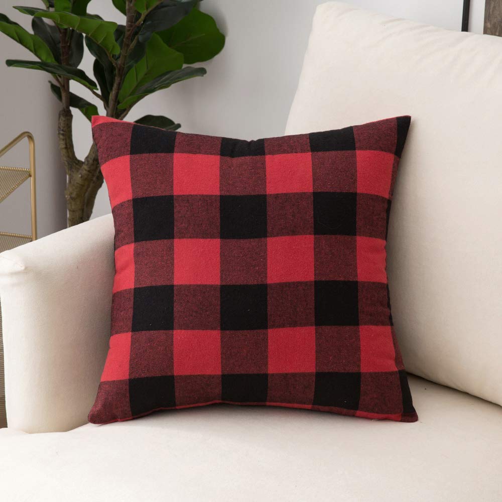 Set Di 2 Federe Per Cuscino A Quadretti In Lino Rosso - 45x45 Cm, Traspiranti E Antipiega, Per Divano E Camera Da Letto
