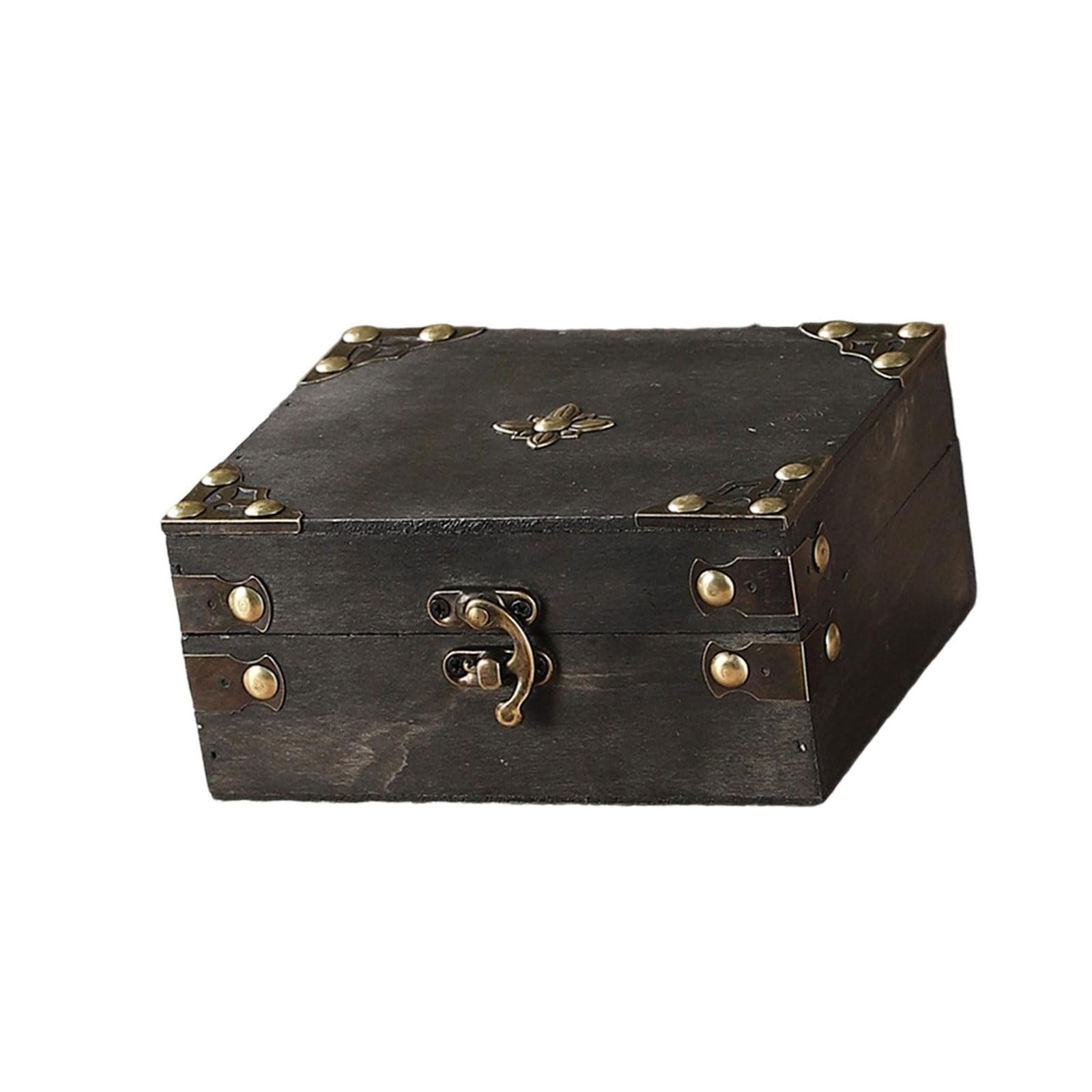 Msioytog European Wooden Storage Chest Portable Travel Trunk for Collectibles and Home Display Wood Trunk