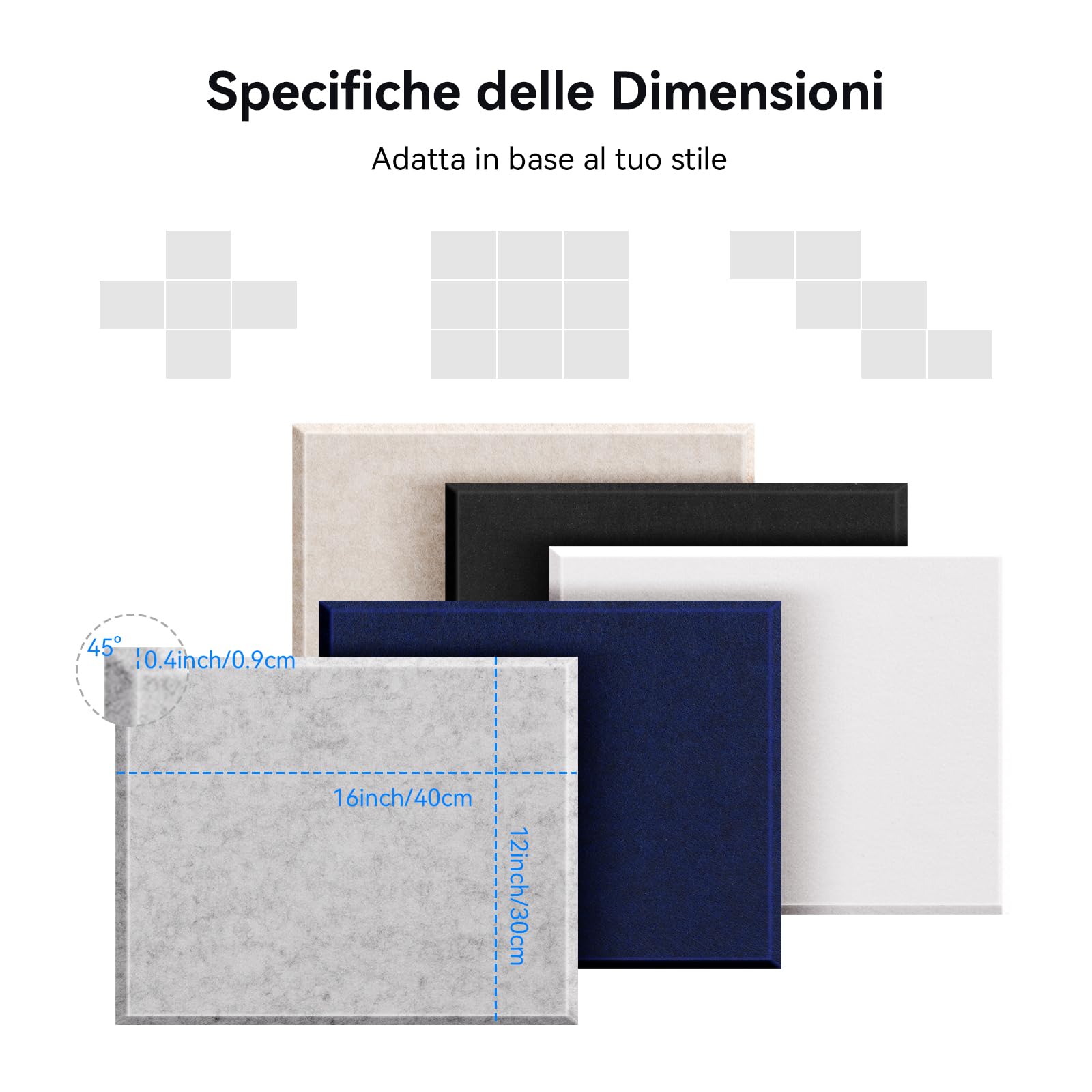 12 Pezzo Pannello Fonoassorbente Autoadesivi, 30*40*0.9cm Insonorizzazione Stanza, Copertura 1.44㎡, Alta Densità 230kg/m³, NRC 0.95, Pannelli Fonoassorbenti Decorativi per Pareti e Porte, Sala Giochi