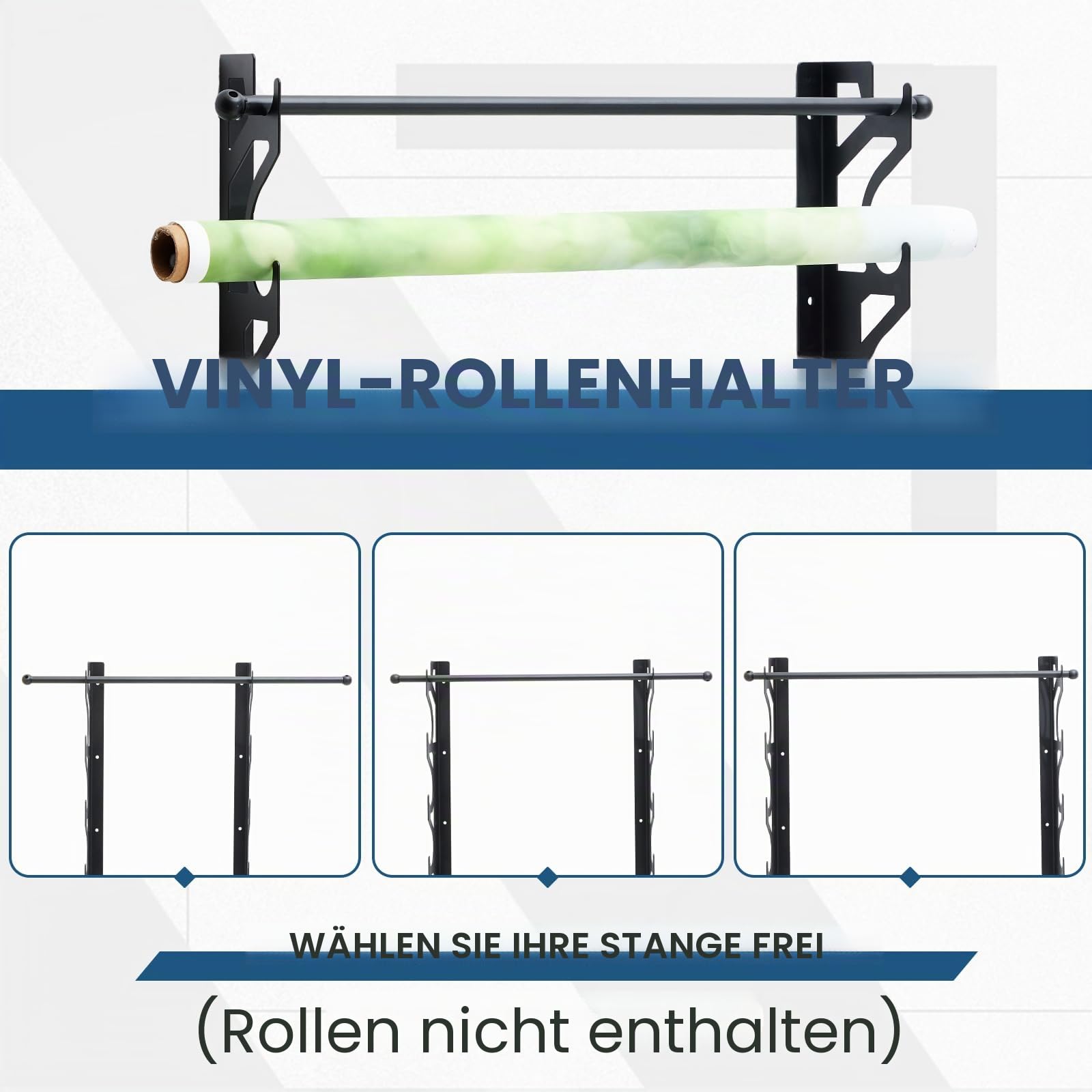 Verstellbarer Wandhalter aus Metall, für 6 Vinylrollen, für Autoverkleidung, Transferpapier, Klebeband, Tapeten, Fensterfolie, Garage, Werkstatt – Nur Halterung
