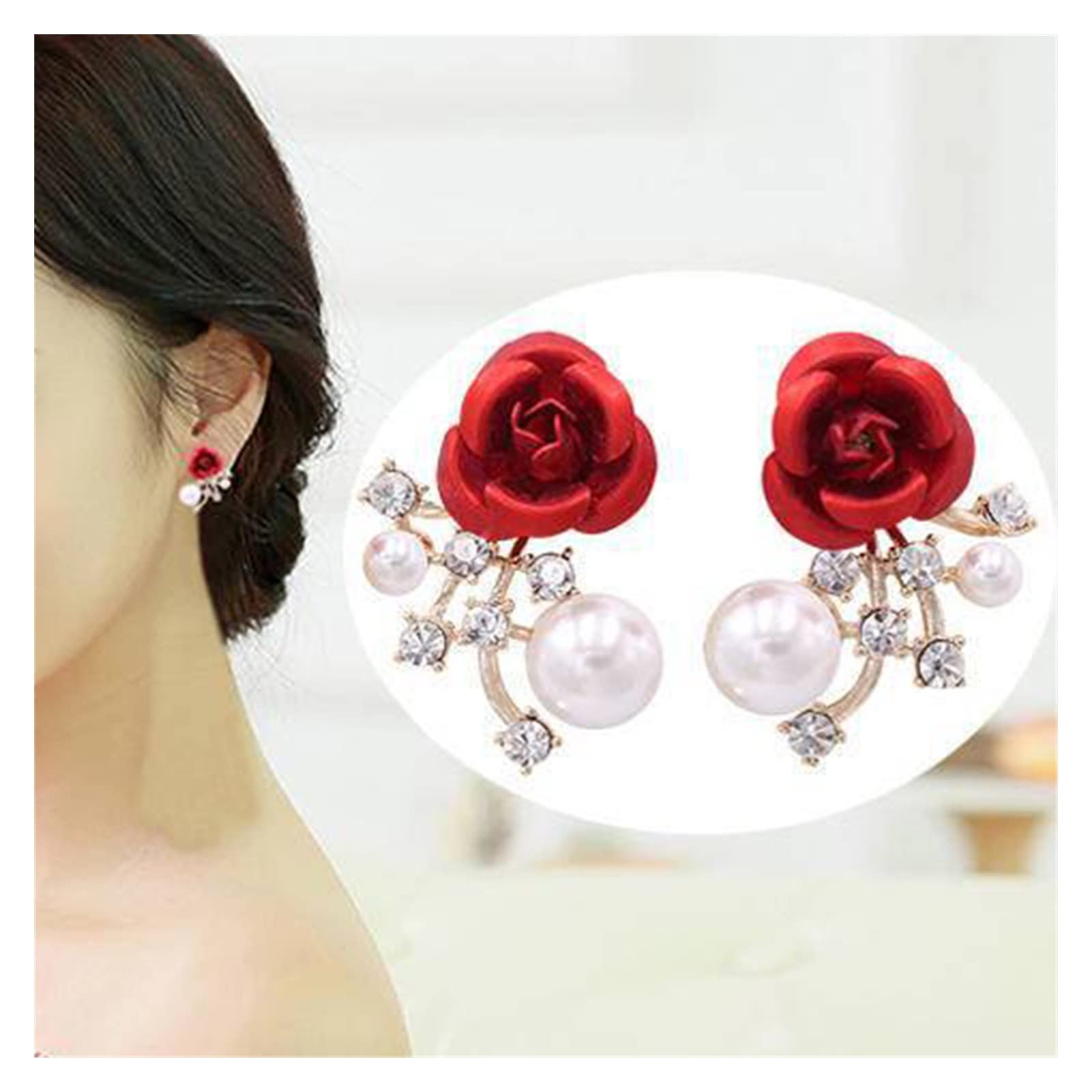 Orecchini a Bottone con Strass a Forma di Rosa Rossa per Donna, Orecchini a Farfalla con Ali d'Angelo, Fiori di Perle, Gioielli da Sposa per Matrimonio e Fidanzamento. Orecchini d