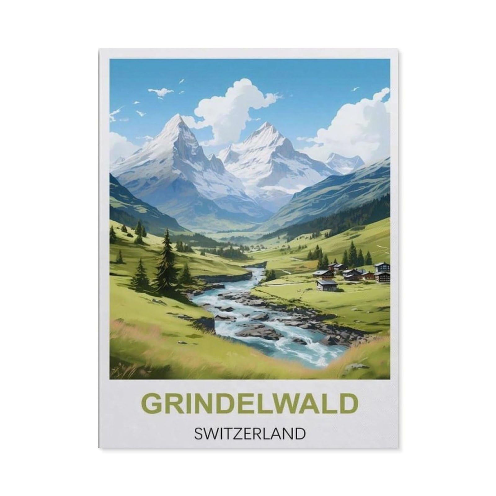 BEAYODKP Grindelwald Switzerland Vintage Travel Posters，5D DIY Diamond Painting Full Round Drill Diamond Embroidery Cross Stitch Rhinestone Mosaic Paintings Art（50 x 60 cm/19.68 x 23.62 inches）-CA22