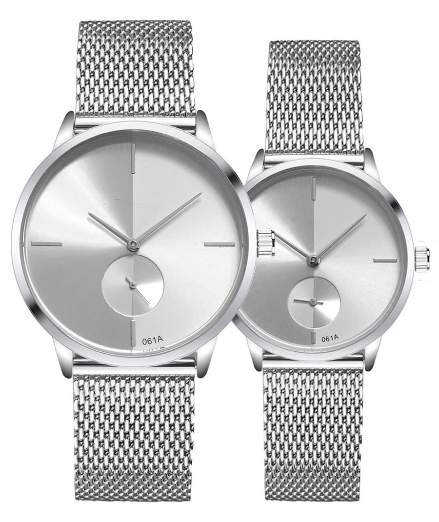 Ultra Thin Simple Couples Watches His and Hers Stainless Steel Mesh Strap Pair Watch Gifts Set Men and Women Quartz Watches