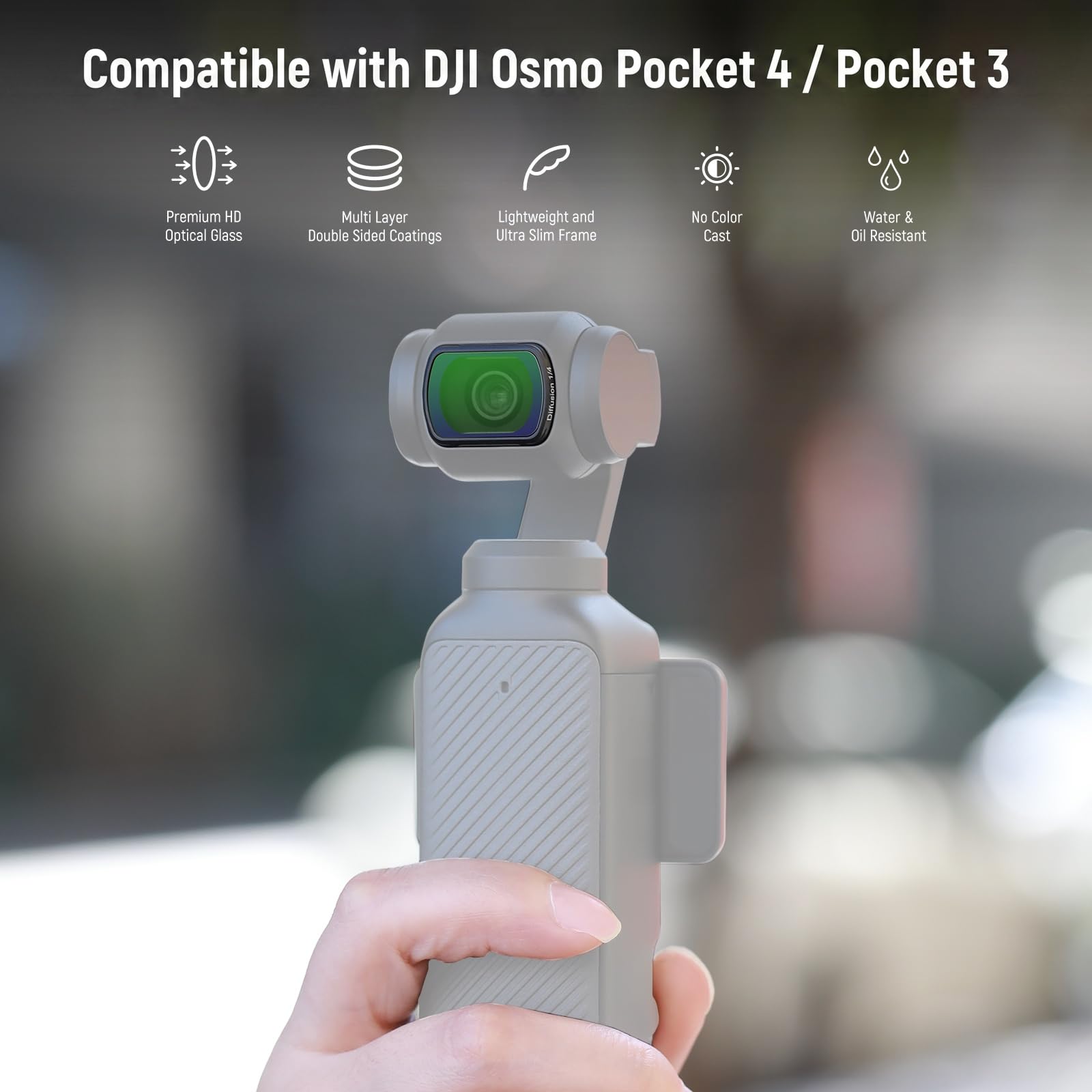 NEEWER Magnetyczny czarny filtr dyfuzji 1/4, kompatybilny z DJI OSMO Pocket 3, filtr efektu filmowego Mist Dreamy Cinematic Effect z ultracienką ramą i wielowarstwowym szkłem optycznym HD, 2