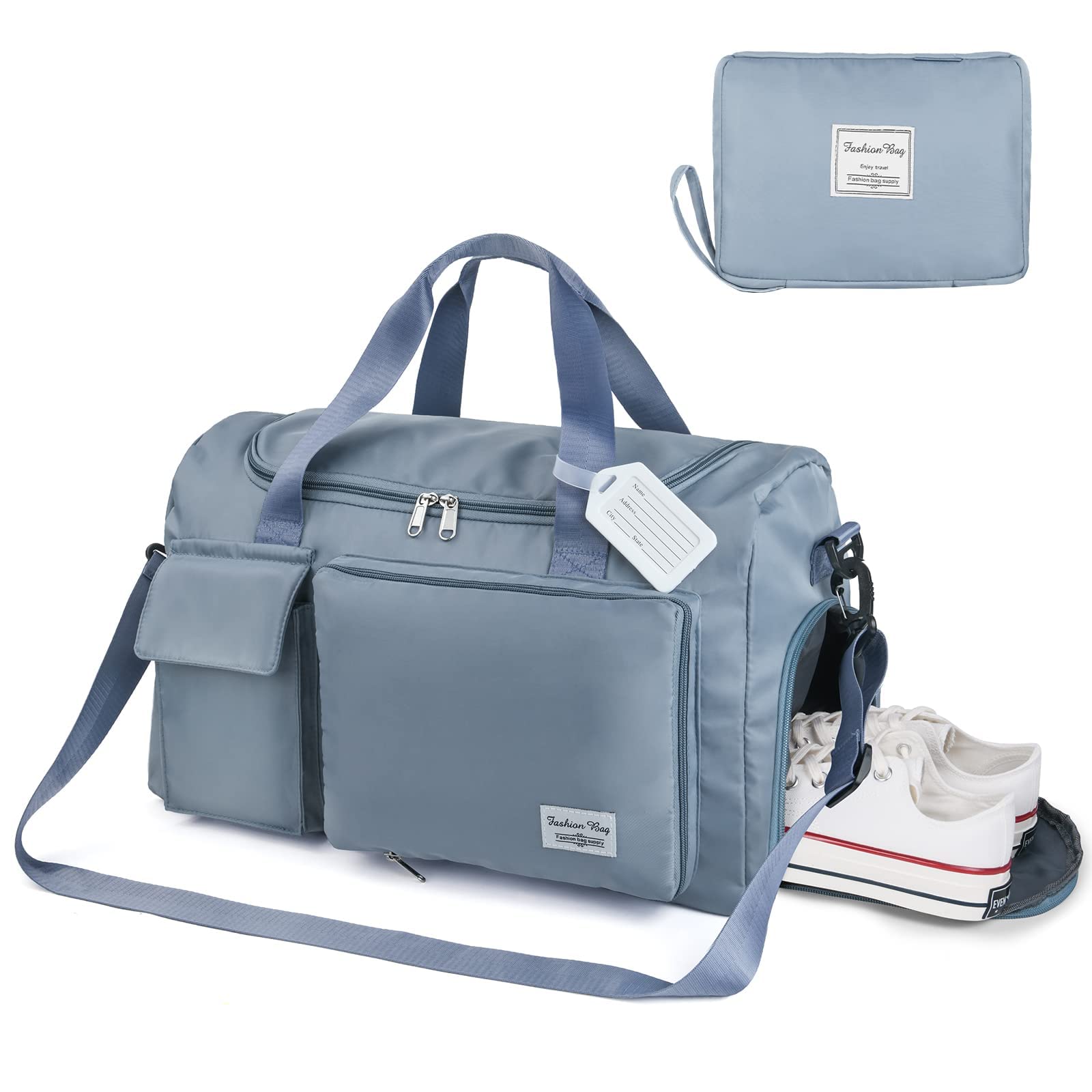 Flintronic Borsone da Viaggio Pieghevole, Borsone Palestra Sportiva con Etichetta Bagaglio, Borsa Sportiva con Scomparto Scarpe, Grande Capacità Borsa da Viaggio Duffel per Sport/Viaggi (35L)