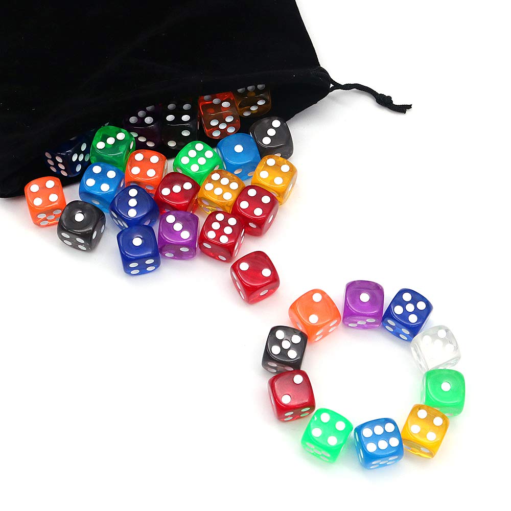GWHOLE 10 stuks dobbelstenen set ivoor, 6-zijdig, 16 mm, speeldobbelstenen, acryldobbelstenen, fluisterdobbelstenen, dobbelstenen, dobbelstenen