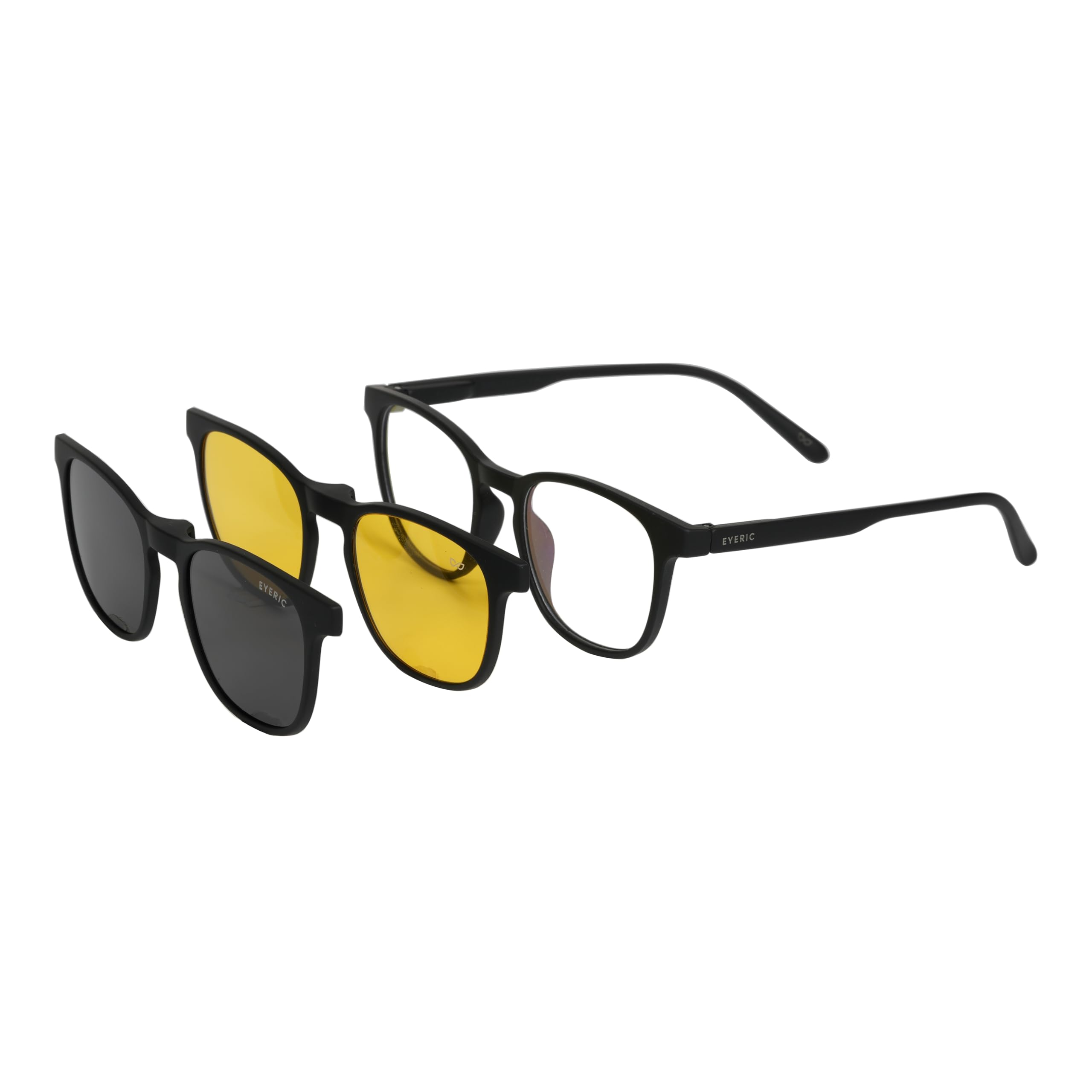 Matte 3-in-1 Black Clip-On Eyeglasses Combo | Polarized & Night Vision Lenses-image-26