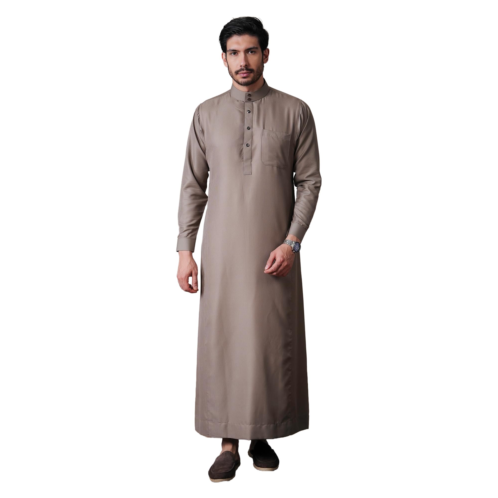 Oz Premium Striped Brown Thobe Jubba for Men