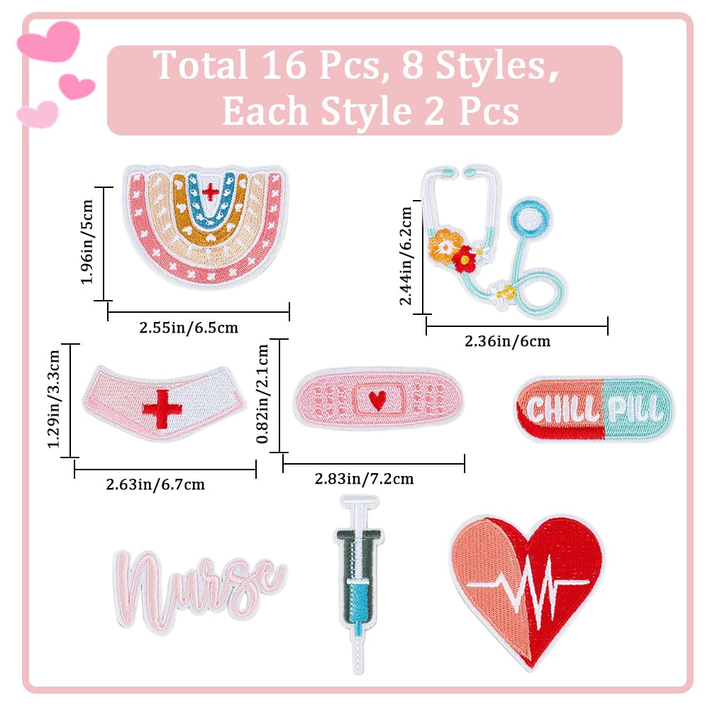 Toppe Termoadesive Per Infermieri - 16 Pezzi Ricamati A Motivo Medico - Regalo Simpatico Per Festa Dell'Infermiere - Foto 12