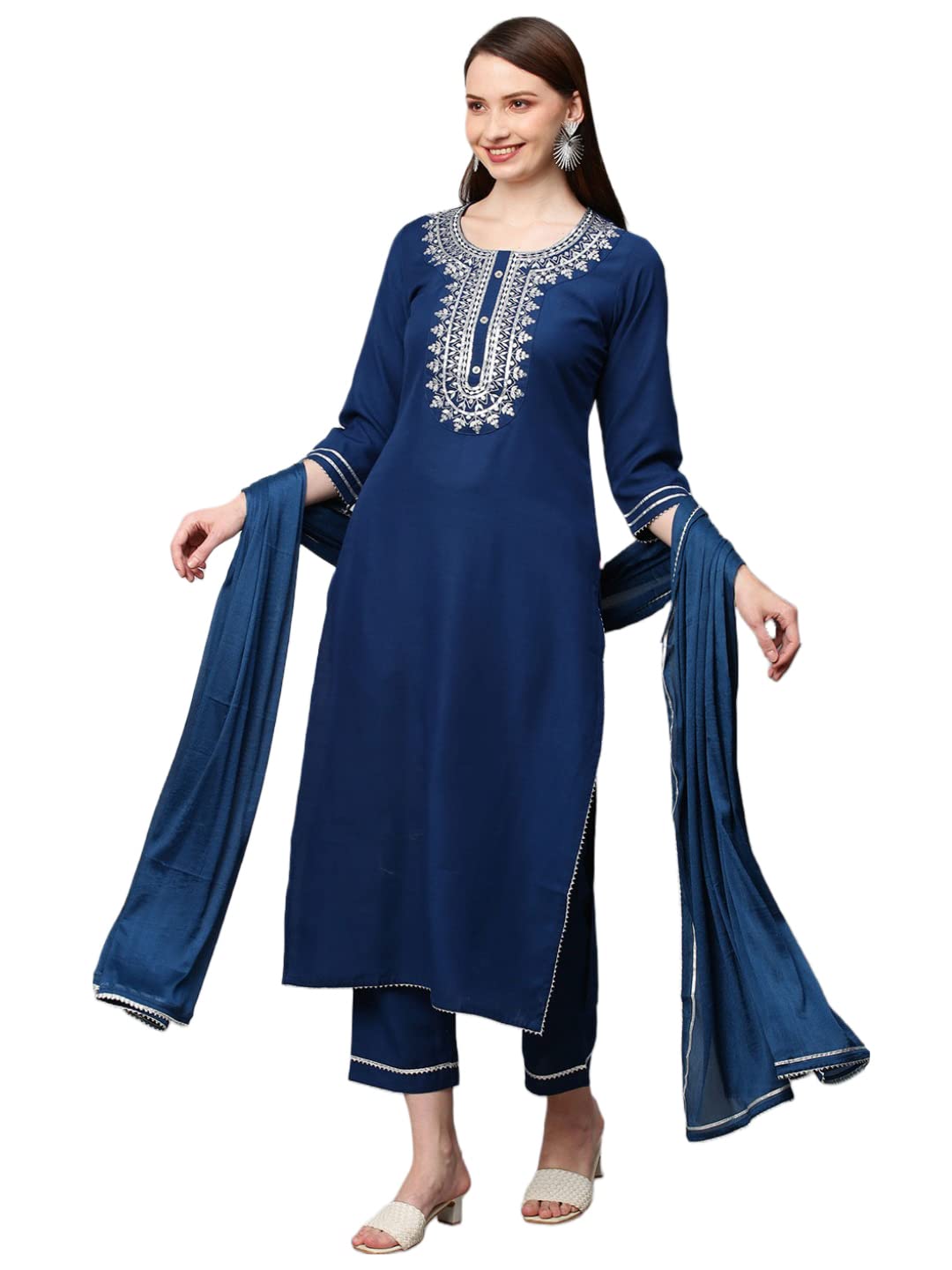ANNI DESIGNER Women's Cotton Blend Kurta with Pant & Dupatta