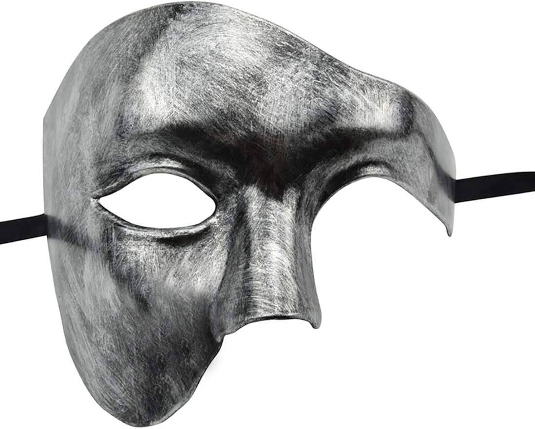 Lilwemen Mens Mask Masquerade Mask Phantom of The Opera Half Face Mask (Silver) - Image 3