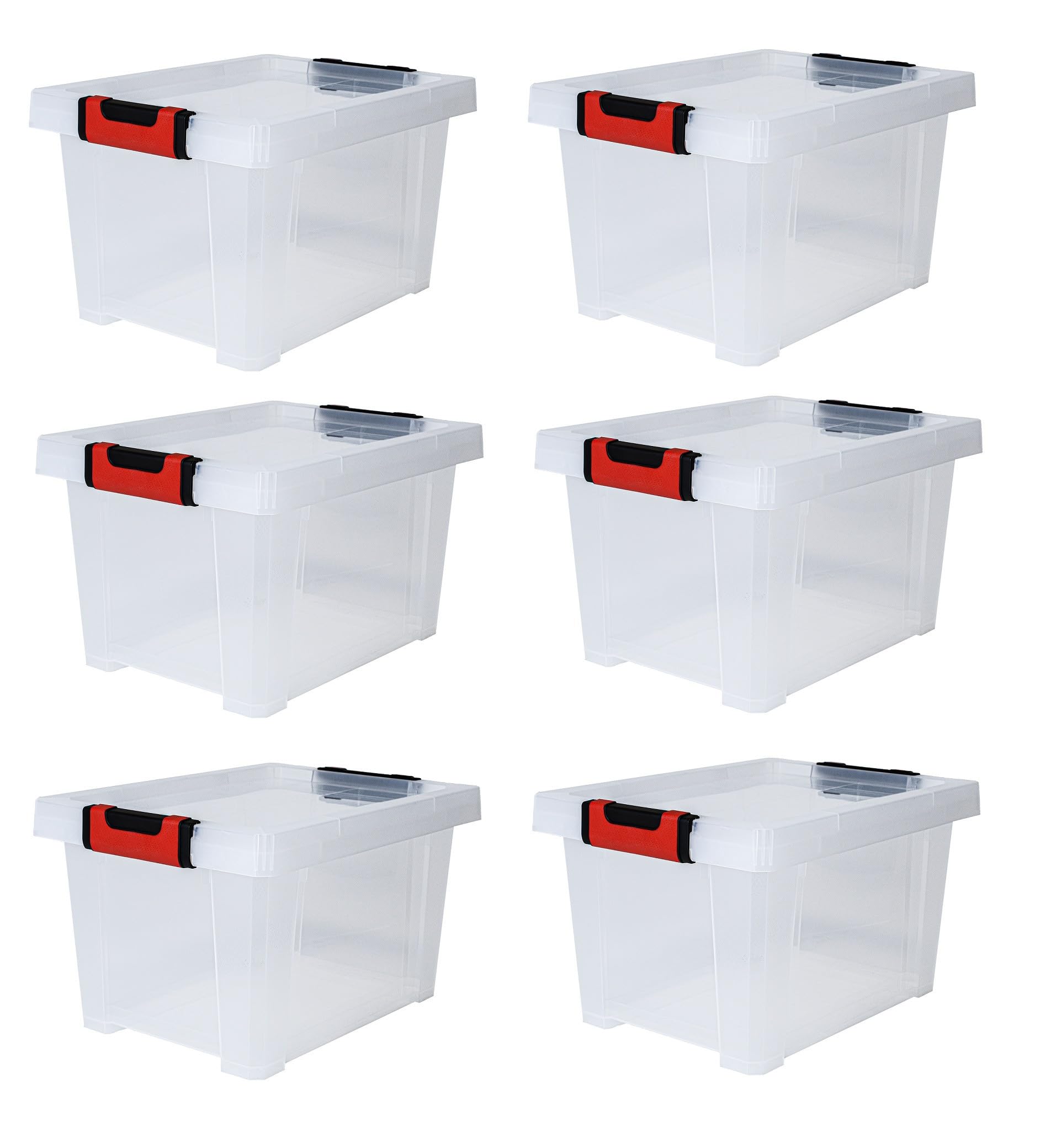 Deconation Lot De 6 Boîtes De Rangement 15 L Clipstock à Couvercle - Apte Contact Alimentaire - Transparent