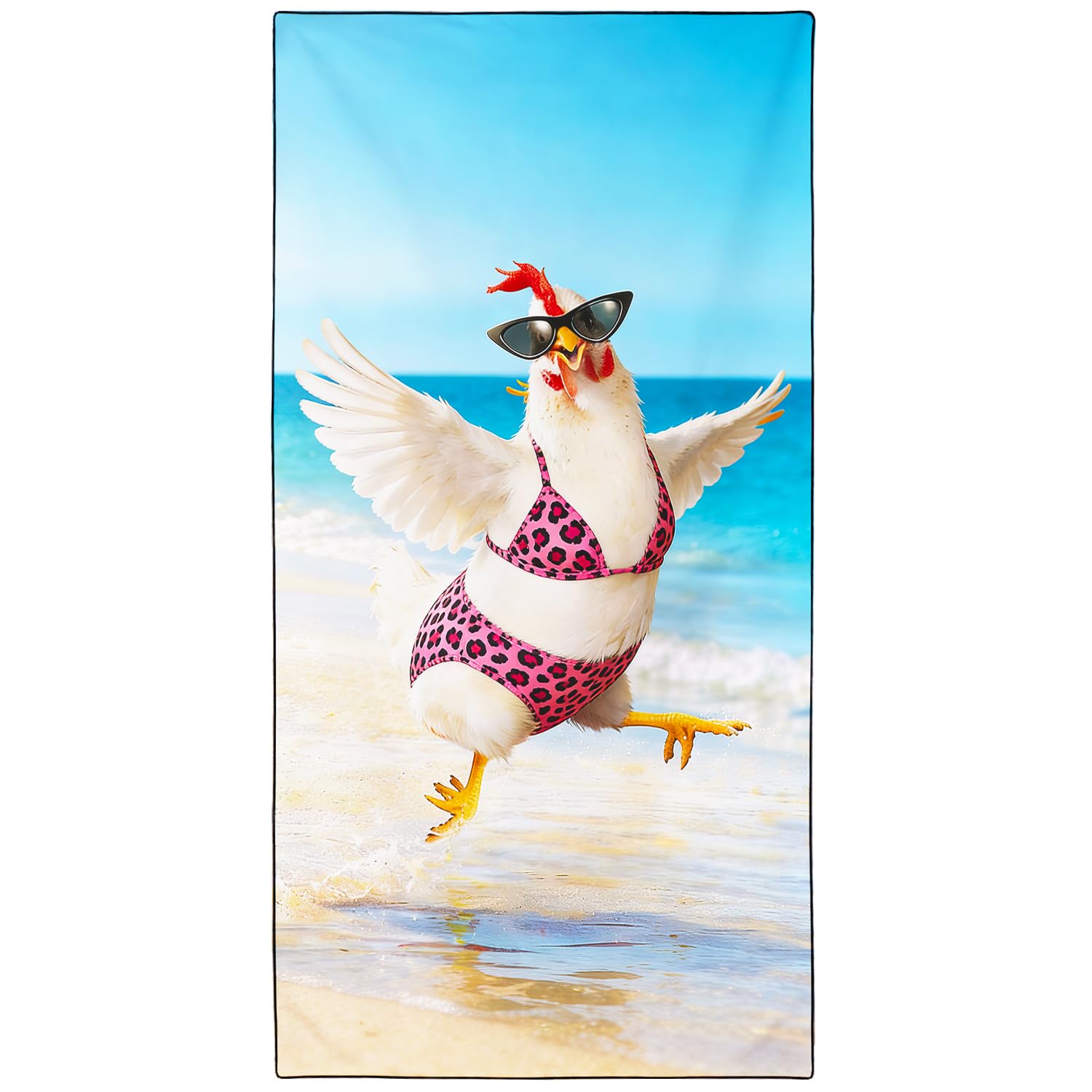 Violetpos Bikini Chicken Beach Towel, Extra Large 180x90 cm 250GSM Microfibre, Sand Free Quick Dry, Ideal Vacation Gifts with Carry Bag for Pool Cruise Camping