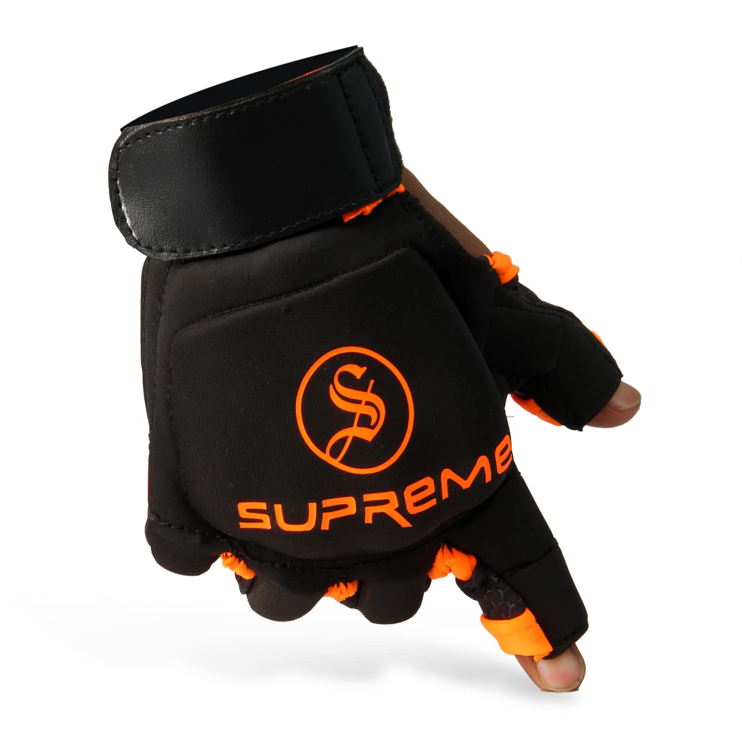 SUPREME Hockey Player Gloves Black/Orange (Right Hand) (Pack of 1) Hockey Gloves (Black, Orange) (Large)-image-22