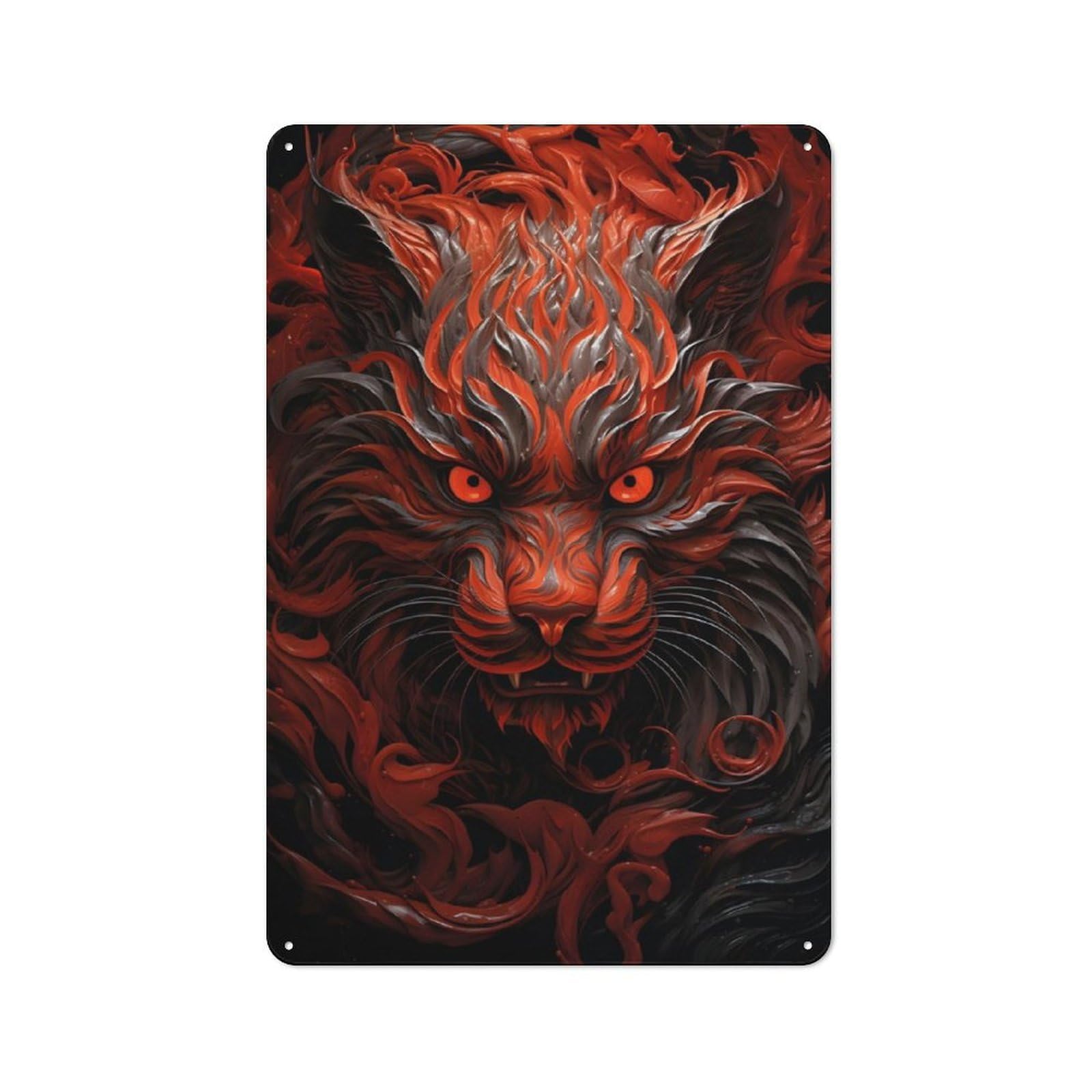 Junmoney Fierce Red Tiger Printed Metal Sign 30X20cm For Café Or Restaurant, For Hospitality Interior Collectors