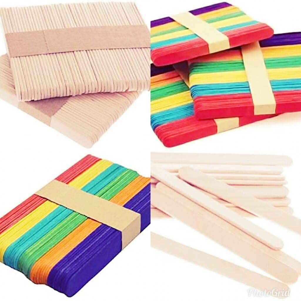 RJV Global Natural Ice Cream Popsicle Sticks for School Projects -Pack of 100 (50 Multicolour and 50 Wooden Coloured).-image-26