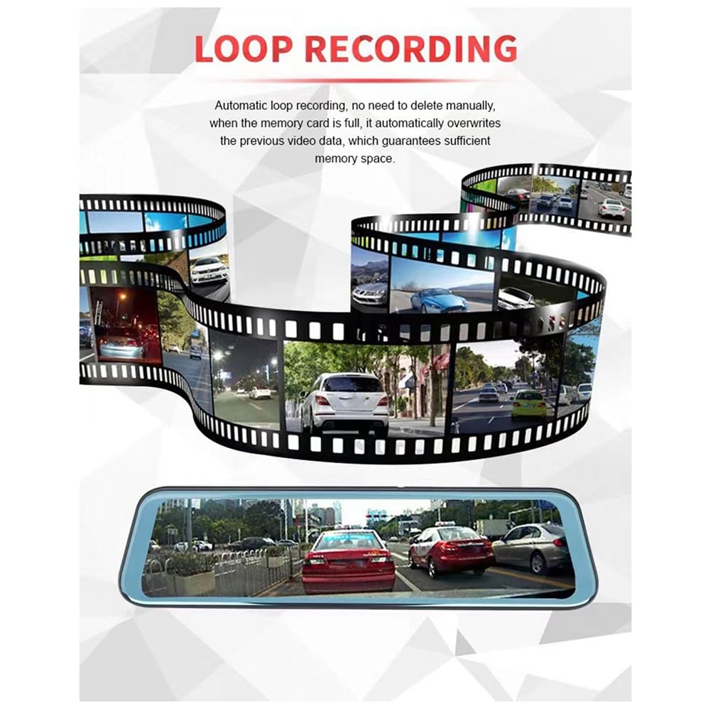 SHABD Grabadora de ConduccióN de 10 Pulgadas Espejo Retrovisor 4K HD Pantalla GrabacióN Dual Delantera y Trasera TeléFono MóVil WiFi