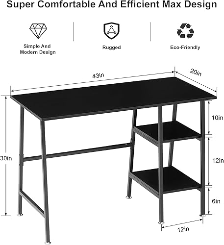 Miniatura 2 de VECELO - Escritorio de oficina para el hogar, mesa de estudio y de escritura, escritorio para computadora, con 2 estantes de almacenamiento a la