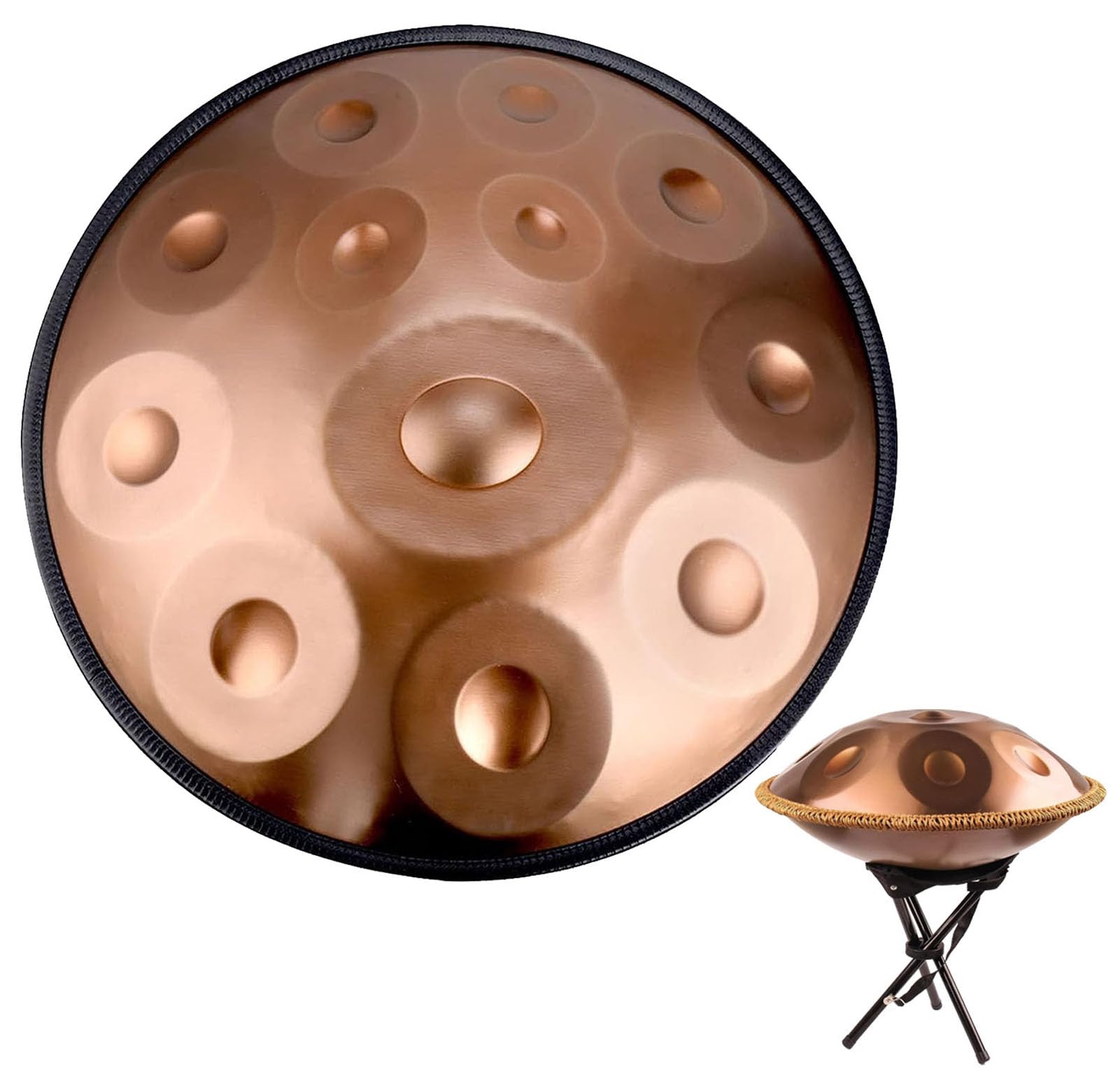 MFYDPP Gold Handpan Percussion Instrument For Adults Gift Steel Hand Drum D Minor Professional Handpan Drum,With Drum Mallets,Drum Stand,Carry Bag(Size:12 Notes)