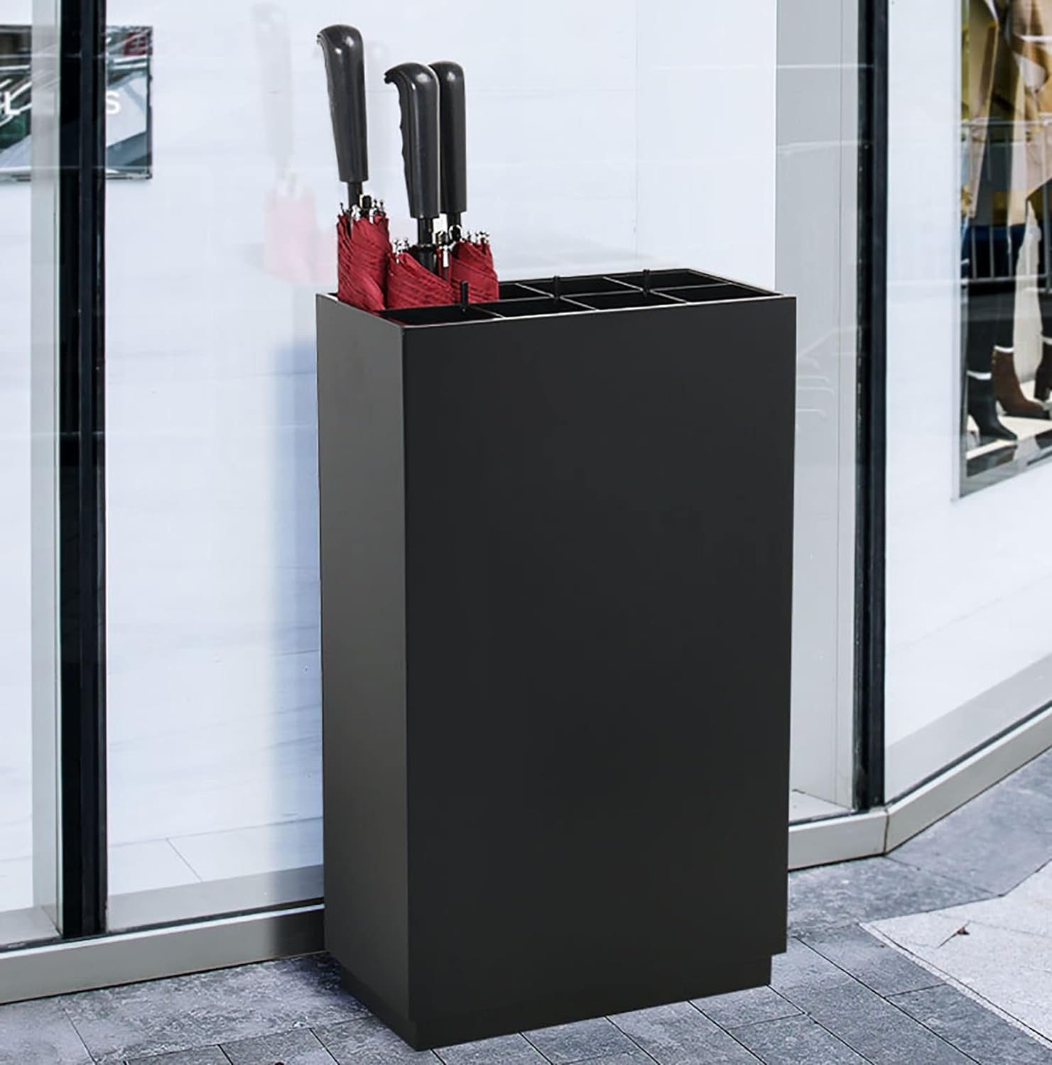 Regenschirmständer Schirmständer aus schwarzem Metall, Schirmständer, 10 Fächer, Schirmaufbewahrung, Organizer-Halter mit Abnehmbarer Tropfschale, Schirmhalter Modern