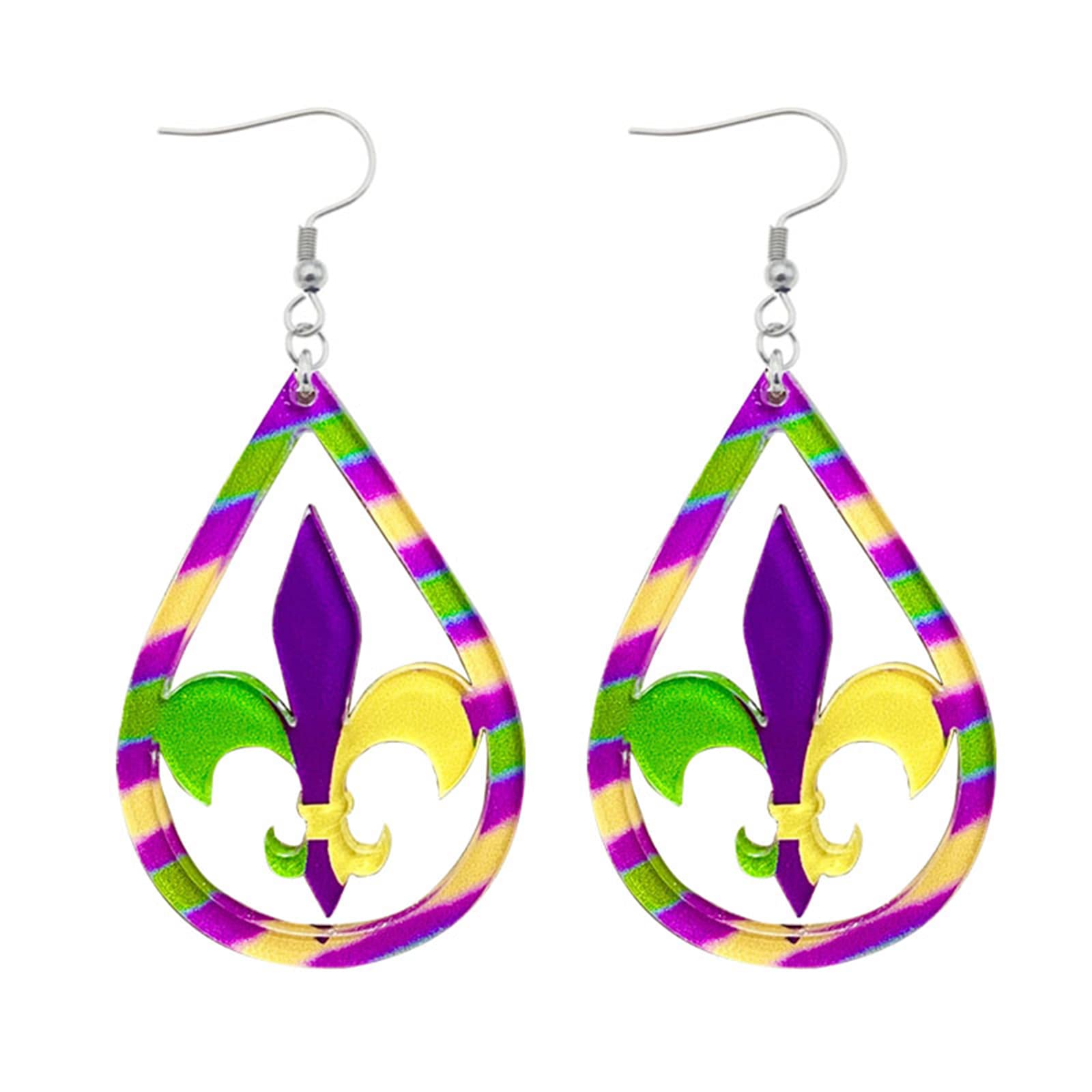 Dreuyet Mardi Gras Acrylic Earrings Crown Carnival Mask Letter MARDI GRAS Dangle Earrings for Women Holiday Jewelry Gifts Dangling Festival Boho Llama Fun Drop Earrings Parade (Three Color Mask)
