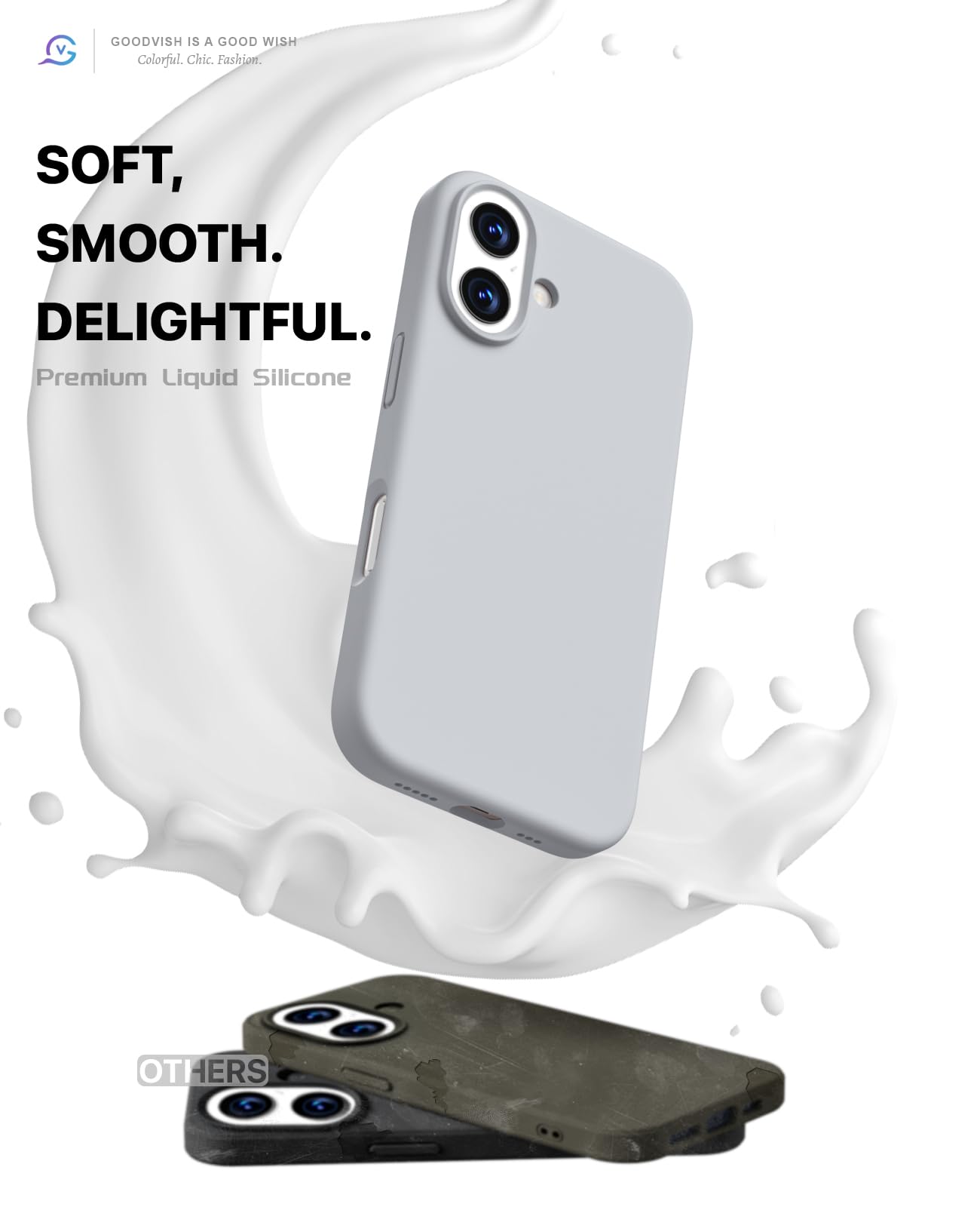 GOODVISH 3 in 1 Silicone Cover per iPhone 17 6.3", Custodia con 2 Pellicola Vetro Temperato [Protezione Fotocamera] 360° Protezione Anticaduta Case per Cellulare Antiurto Resistente, Grigio Acciaio