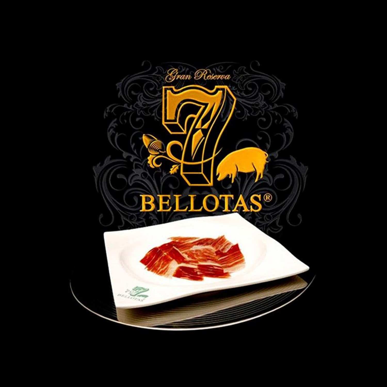 7 BELLOTAS Iberischer Eichel-Schinken | JAMON Bellota 50% IBERICO Feldköderschinken PATA NEGRA | Spanischer Schinken Bellota 48 Monate (Ohne Knochen + 3,2 Kg.)