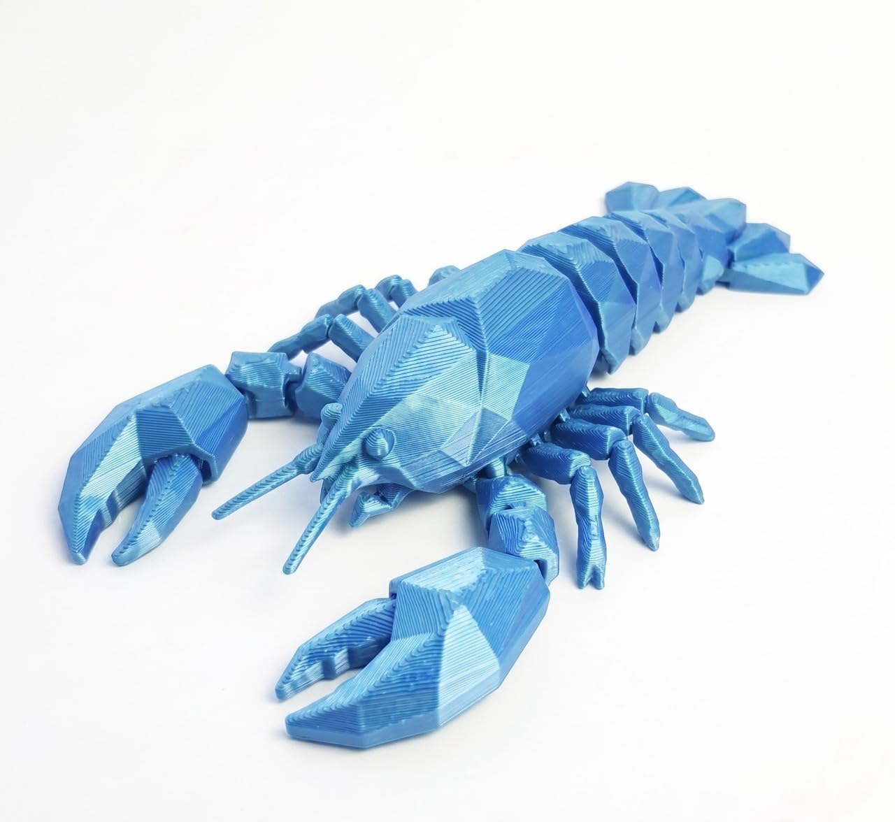 3D Printed Articulated Lobster Fidget Toy - Flexible Sea Animal Figure, Cute Sensory Stress Relief Desk Toy, Perfect Mini Surprise Gifts for Kids, Boys, and Adults (Blue,L)