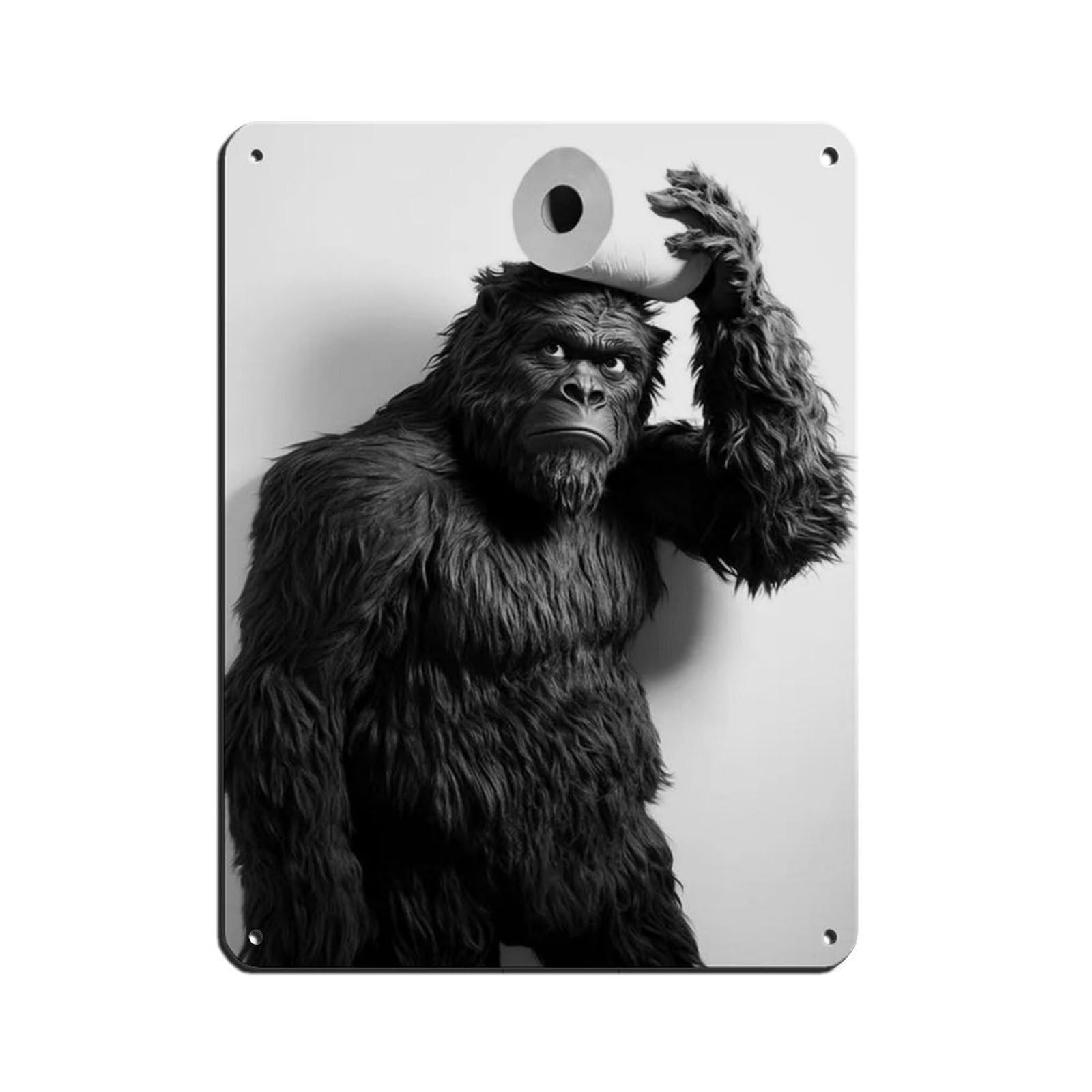 Sasquatch with A Toilet Paper Roll on Head Tin Sign Vintage Metal Pub Club Cafe Bar Home Wall Art Decoration Poster Retro 12x16inch(30x40cm)