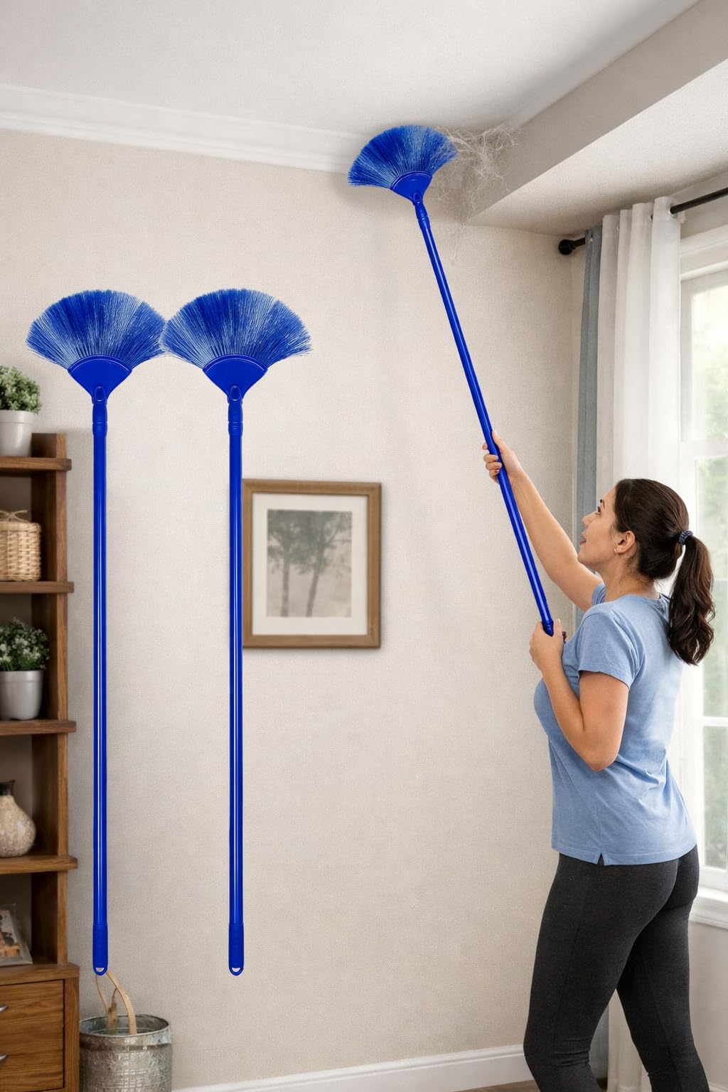 Long Handle Diamond Jala Brush Jhadu by QINPIN - Extendible Long Rod Handle and Microfiber Flexible Broom for Cobweb, Spider Web, Jala, Roof, Ceiling, Fan, AC, Light Cleaning (Pack of 2)-image-7