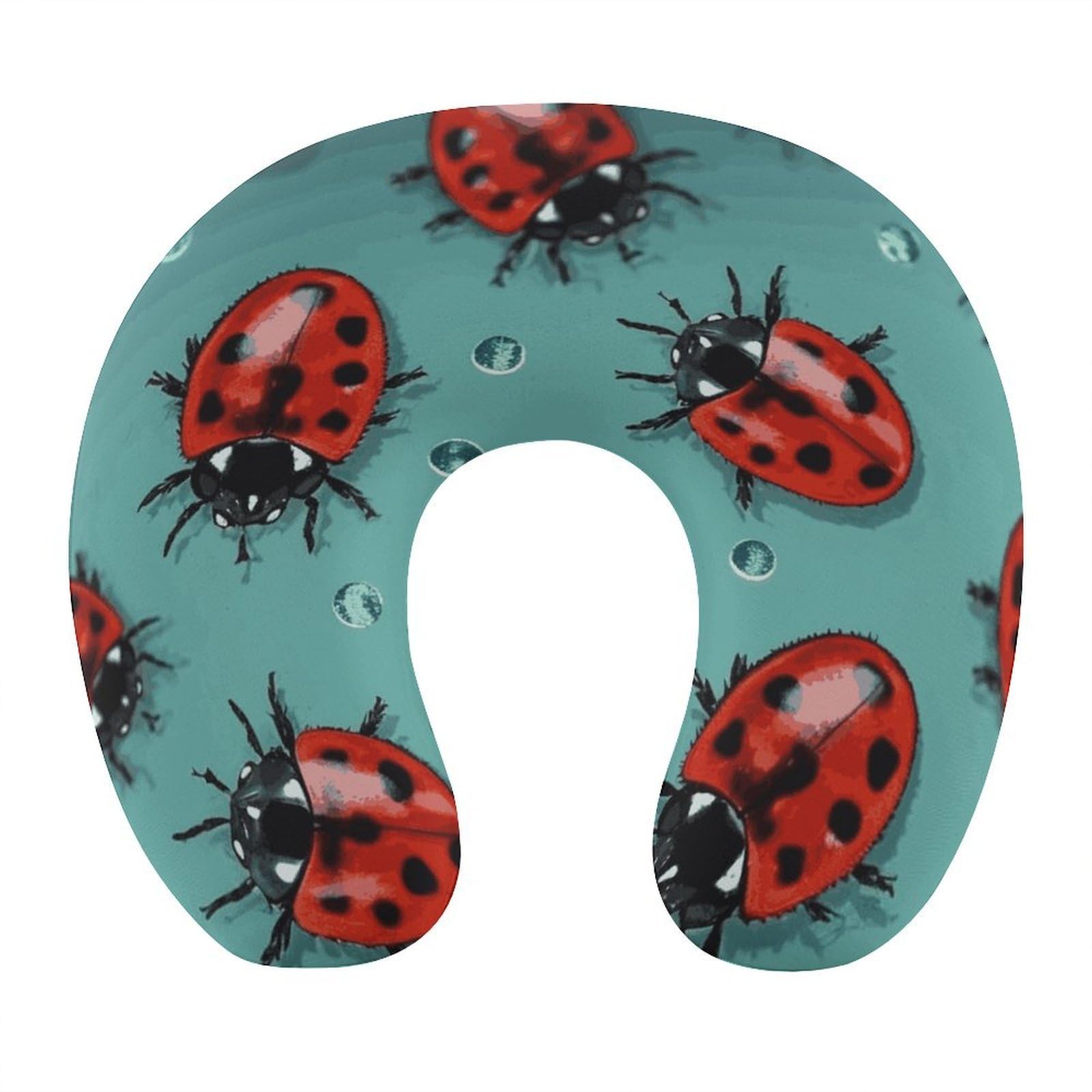 FekiLoot Red Ladybugs On A Blue Background Travel Pillow,U Shaped Office Napping Pillow Support Neck and Head Comfortable Travel Neck Pillow U Shape Sleeping Essentials for Long Haul Flights