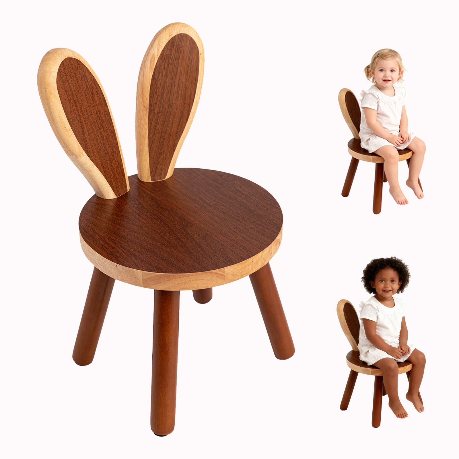 XXYOUPIN Bunny Chair for Kids 1-4 Years, Wooden Base with Removable Cushion,Anti-Tip Toddler Stool,Baby Nursery Decor Gift,Rabbit Design（1pack/Brown）
